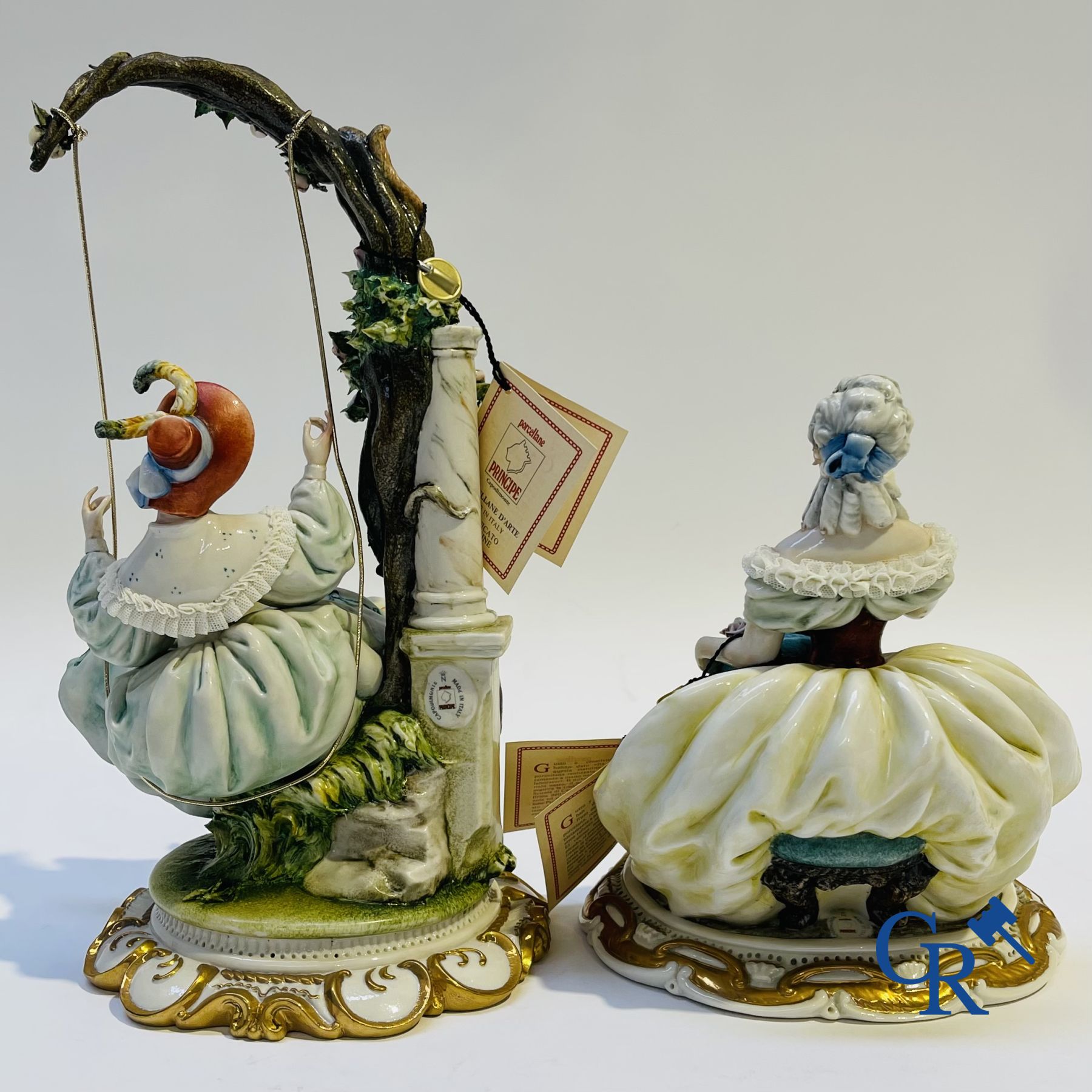 Porcelain: Capodimonte: 2 groups in Italian porcelain with lace.