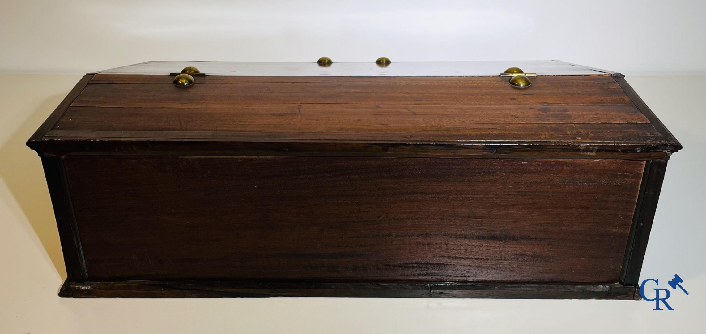 A large mahogany writing case with bronze fittings. Early 19th century.