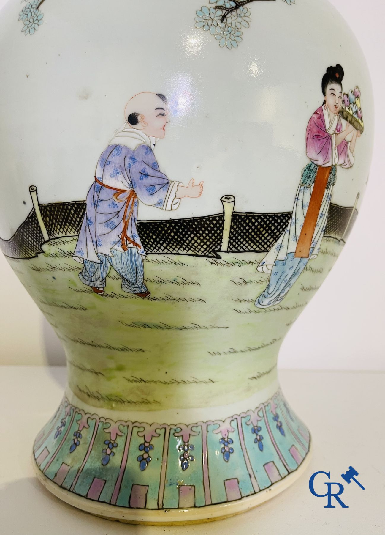 Chinese Porcelain: A Chinese famille rose lidded vase depicting Shou Lao.