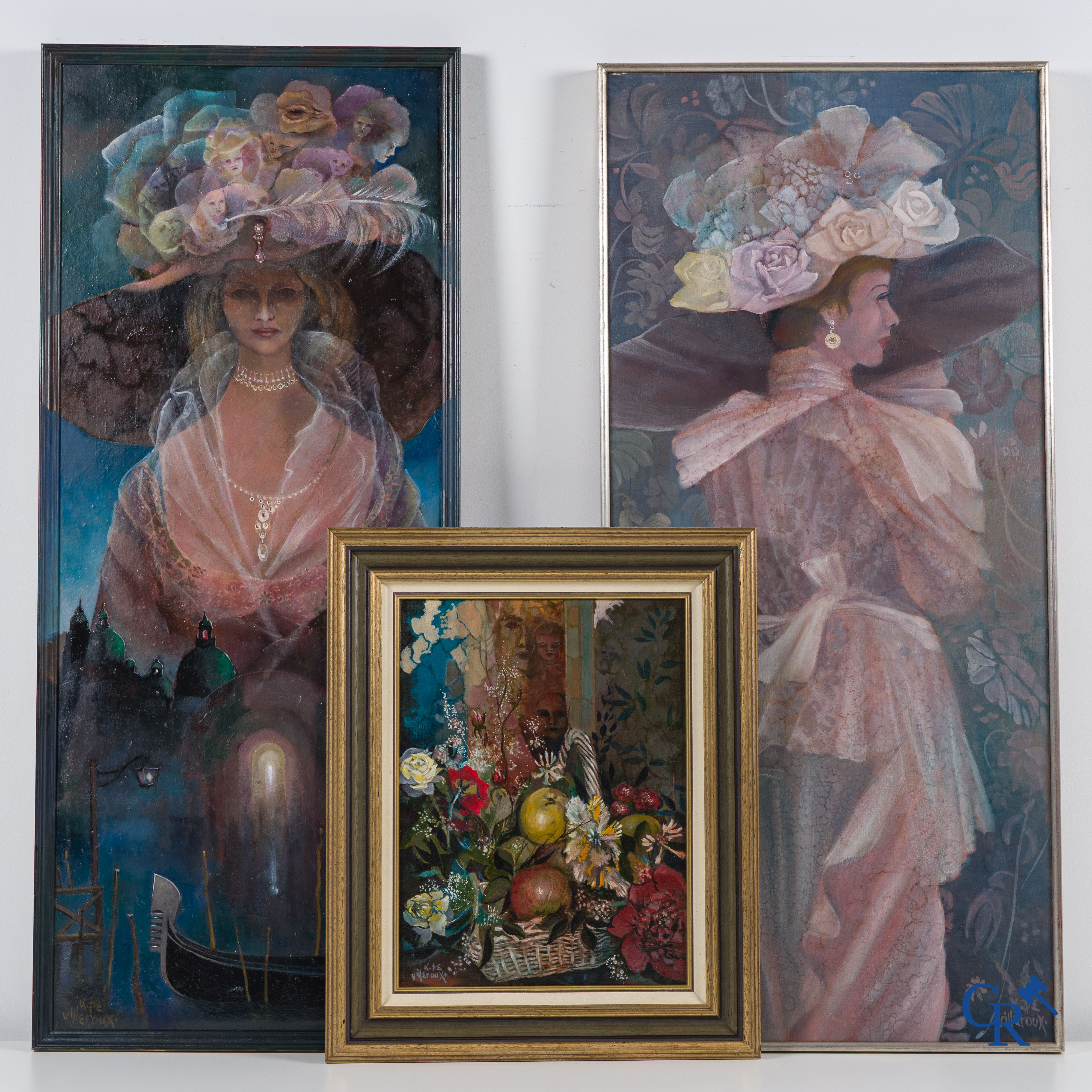 Albert de Villeroux (1934-2011) (*) "L'Aube Fleurie" and "La Papillonne", a small work attached. Oil on canvas.