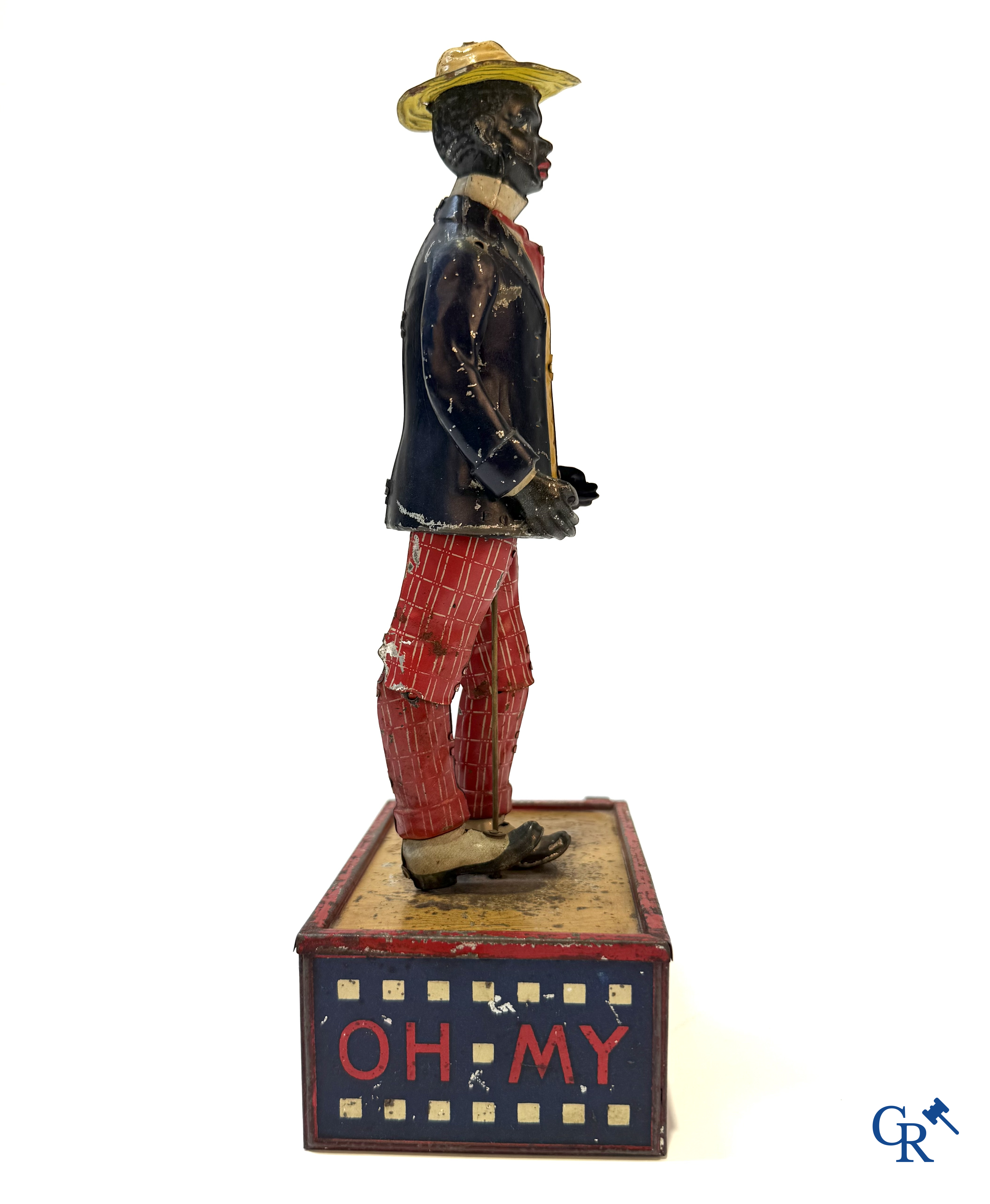 Lehmann, mechanisch speelgoed. "Alabama coon jigger" Tapdanser in beschilderd blik. Duitsland circa 1920.