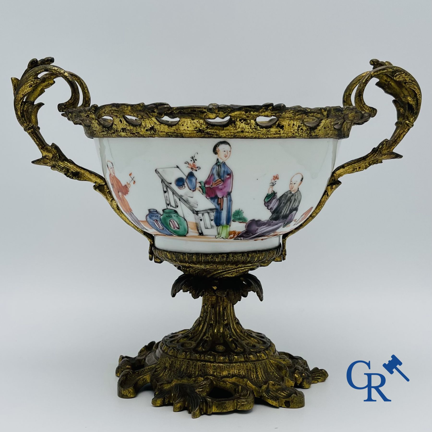 Chinese porcelain: An 18th century gilt-bronze mounted bowl in Chinese export porcelain.