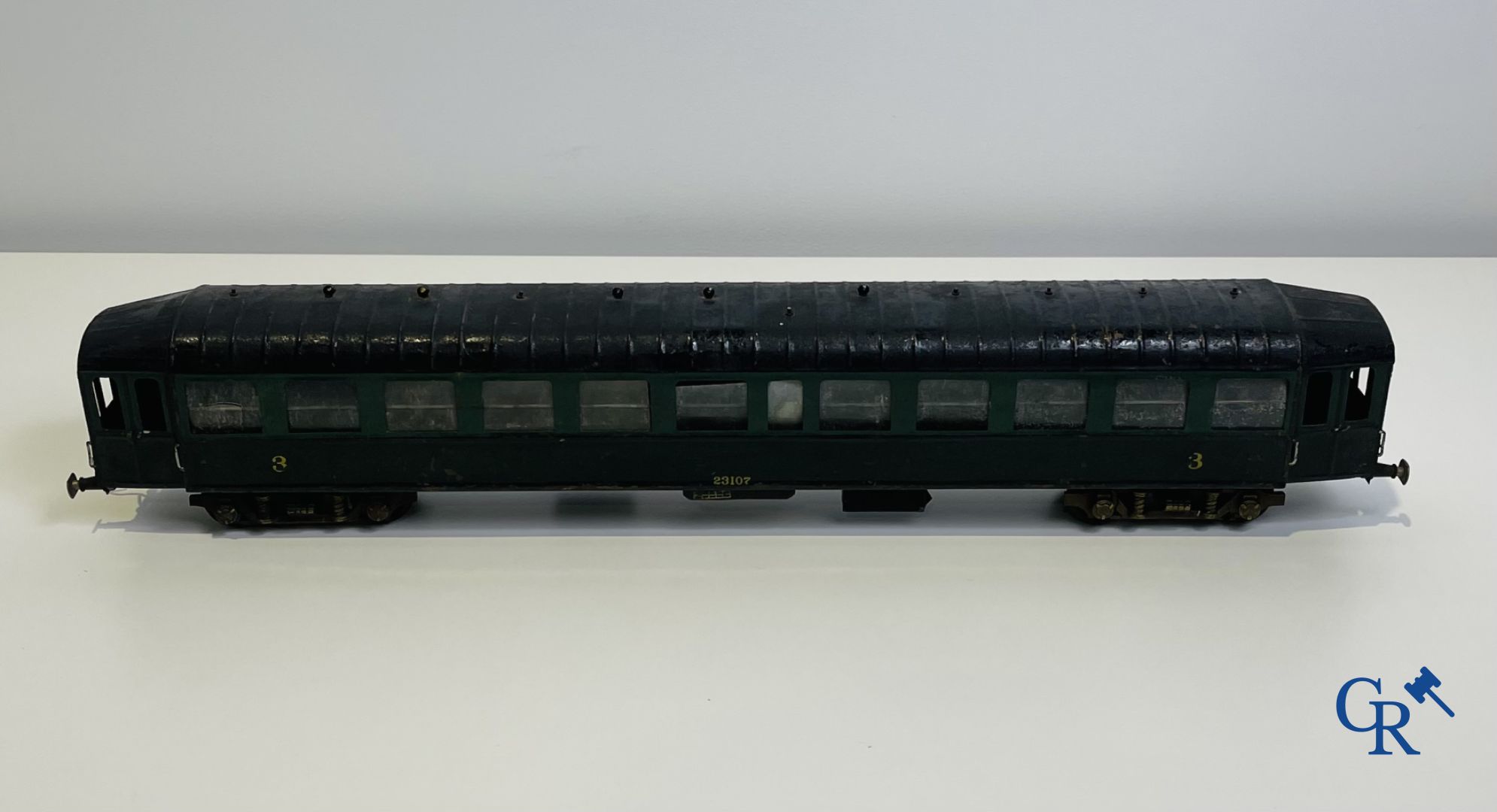 Old toys: Märklin, Locomotive with towing tender and dining car.<br />
About 1930.