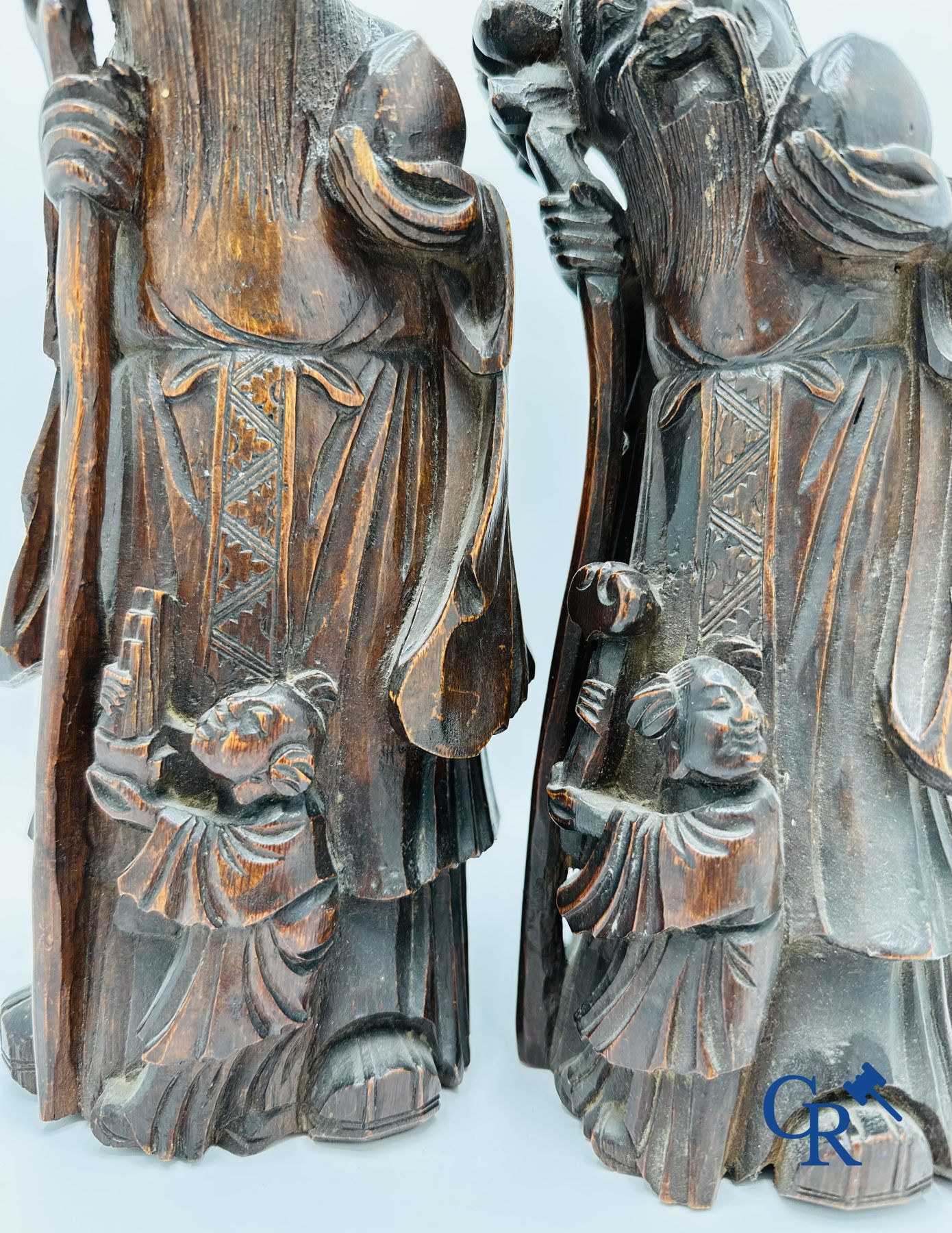 Chinese art: 2 Chinese bamboo sculptures depicting Lu Xing. 18th-19th century.