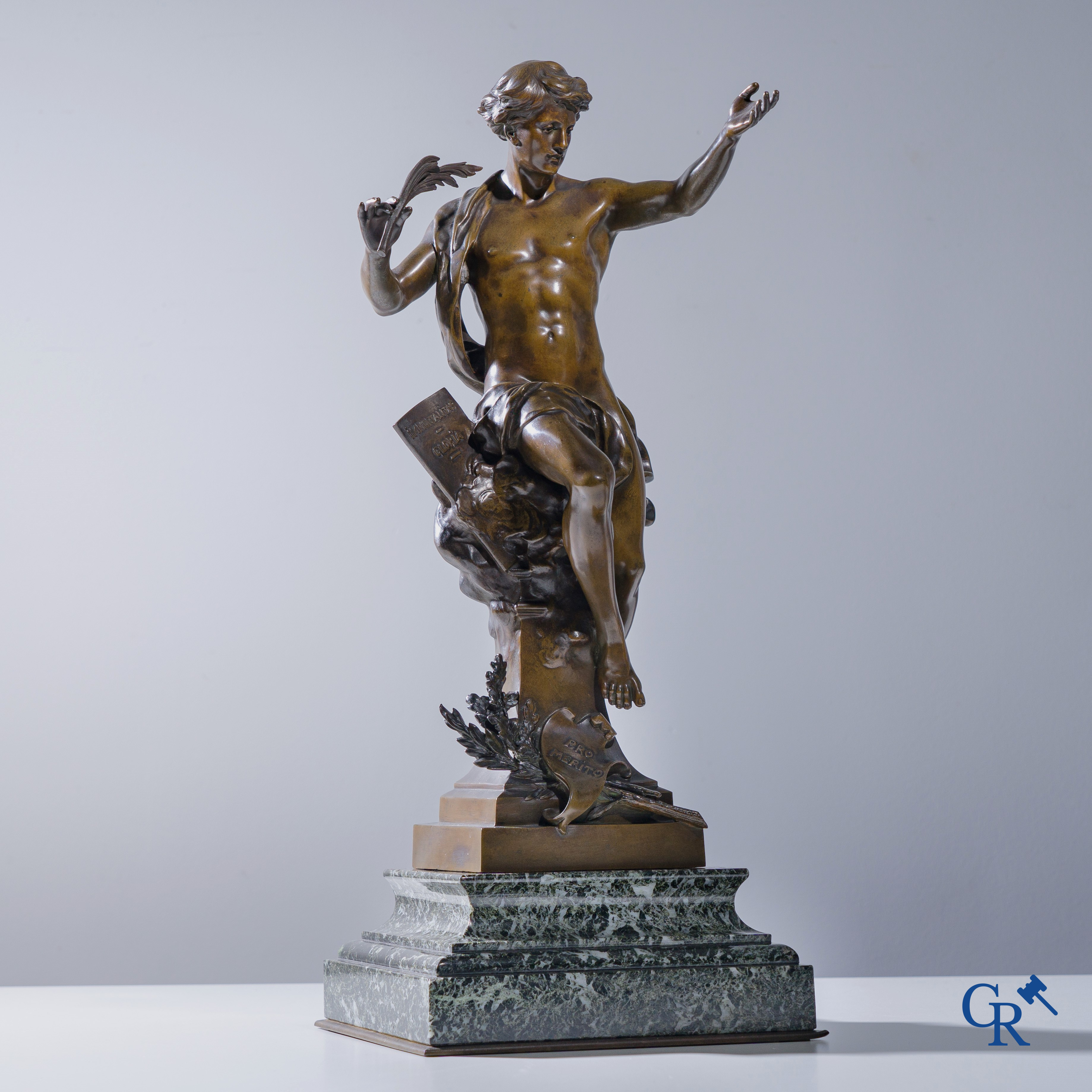 Emile Picault (1833-1915) Immortalitas Gloria. Bronze sculpture on a marble pedestal. Signed E. Picault.