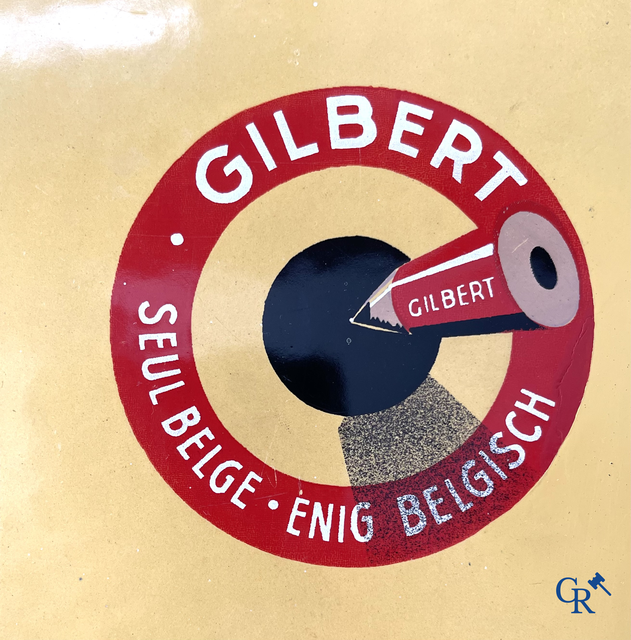 Emaille reclameborden, Publiciteits thermometer voor potlood fabrikant Gilbert à Hastière (Namen) Foremail 1953.