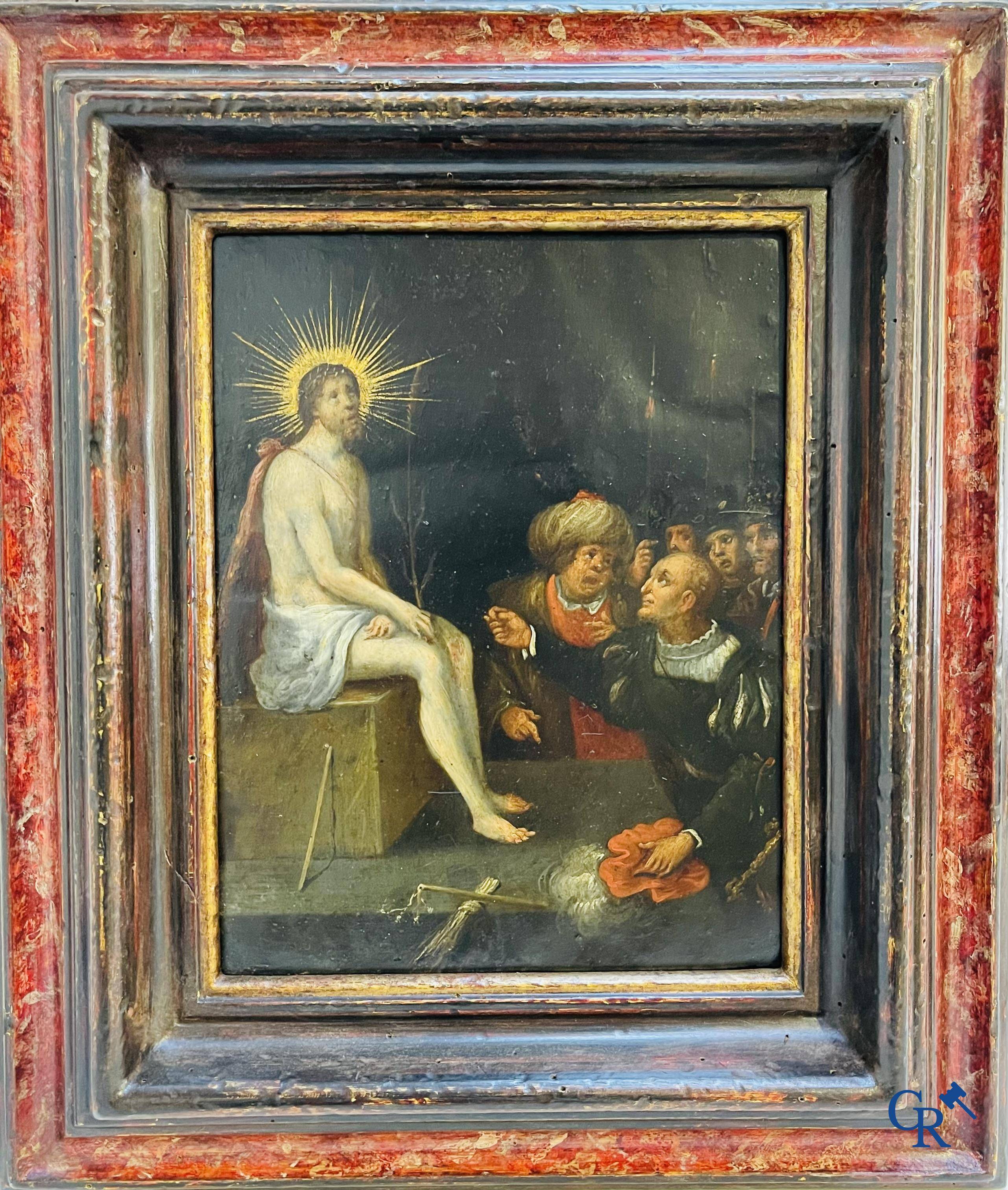 Schilderij: Antwerpen, 17e eeuw. De bespotting van Christus.