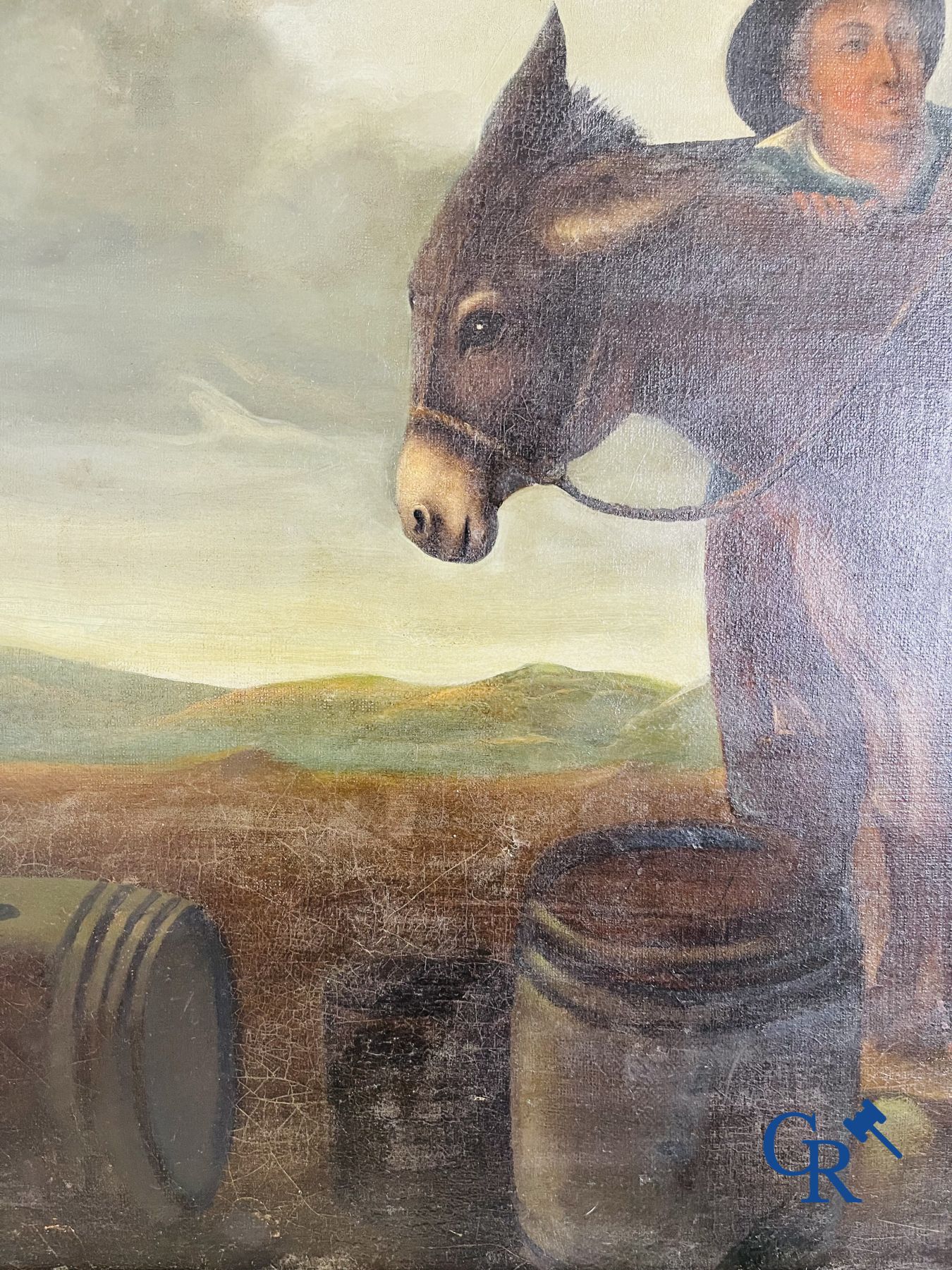 Painting: oil on canvas 17th - 18th century. Mule with company.