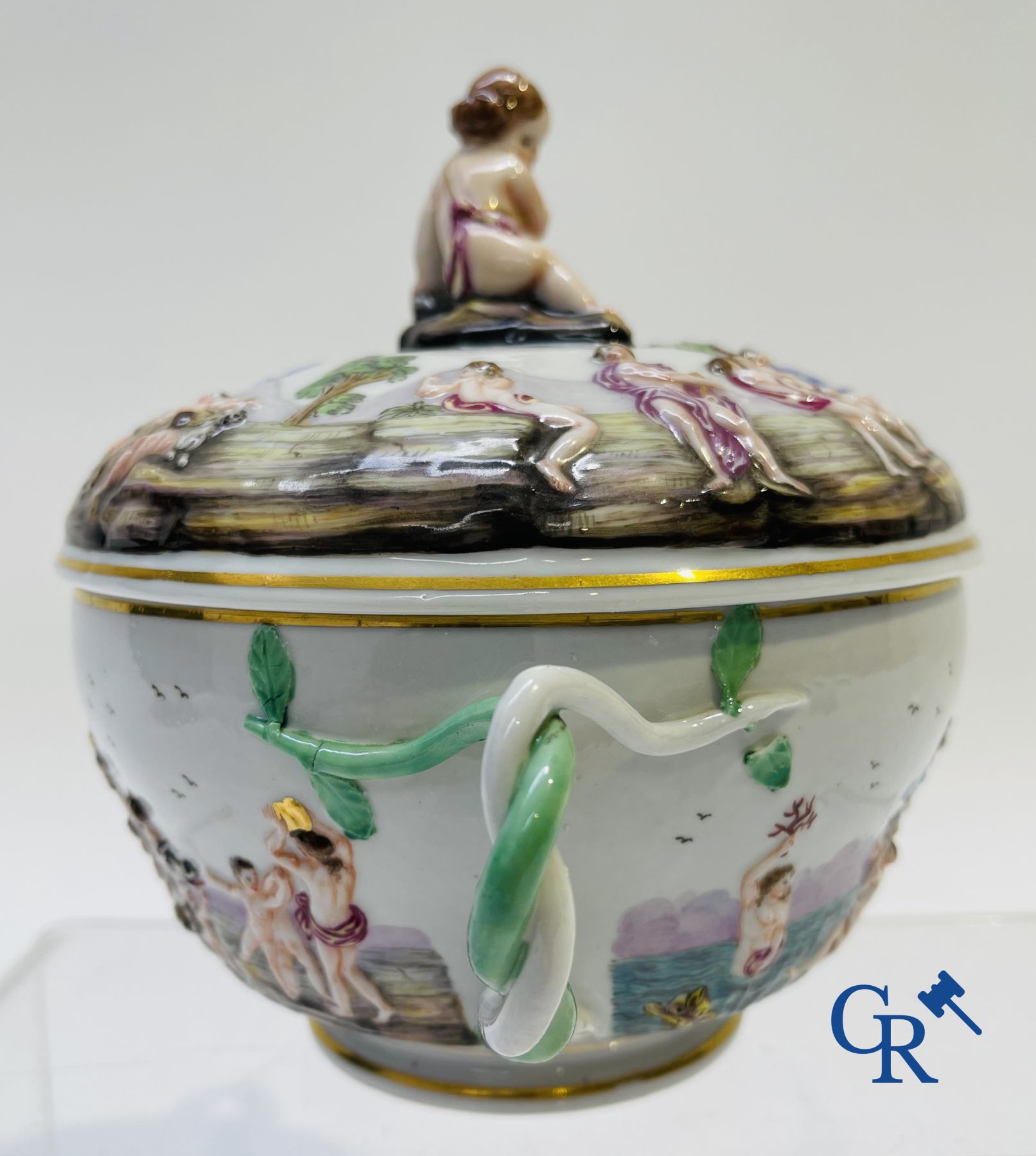 Porcelain: 2 pieces of fine porcelain with mythological scenes. 19th century.