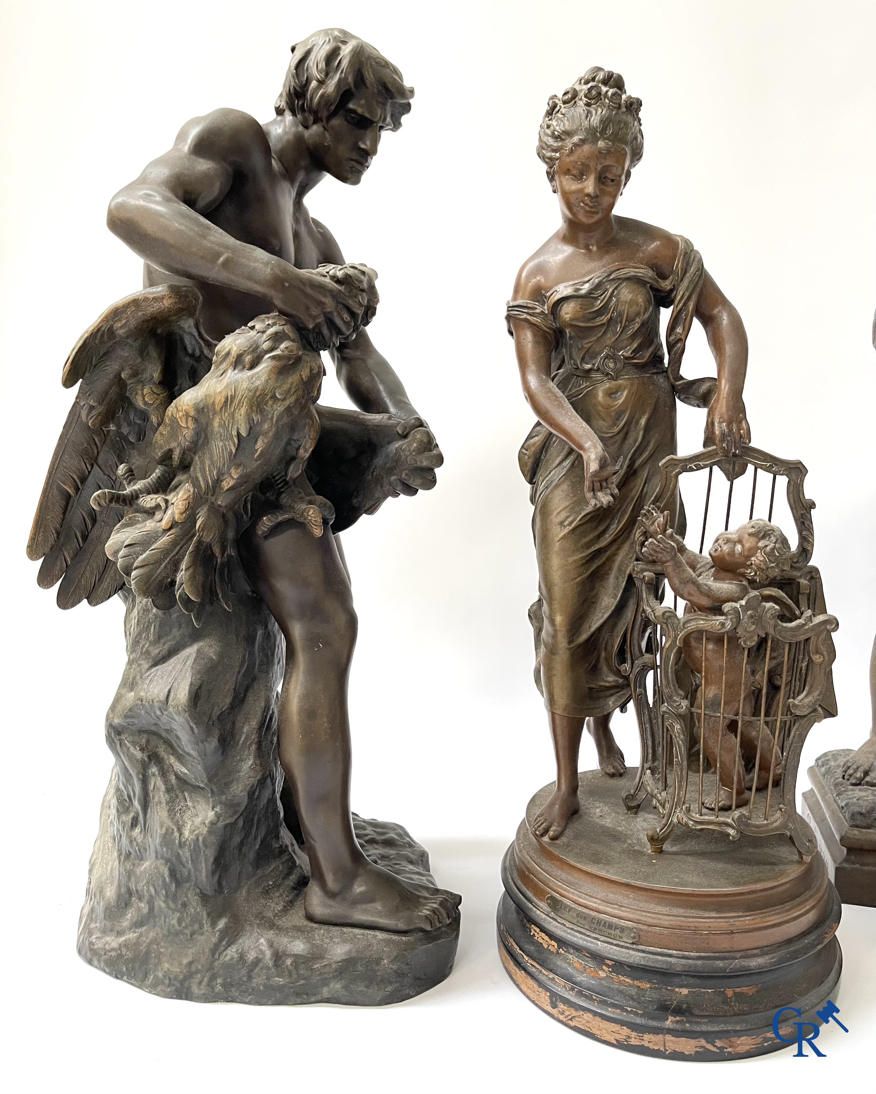 Lot de 3 sculptures en régule. Anatole Guillot, Emile Bruchon, Rousseau, vers 1900.
