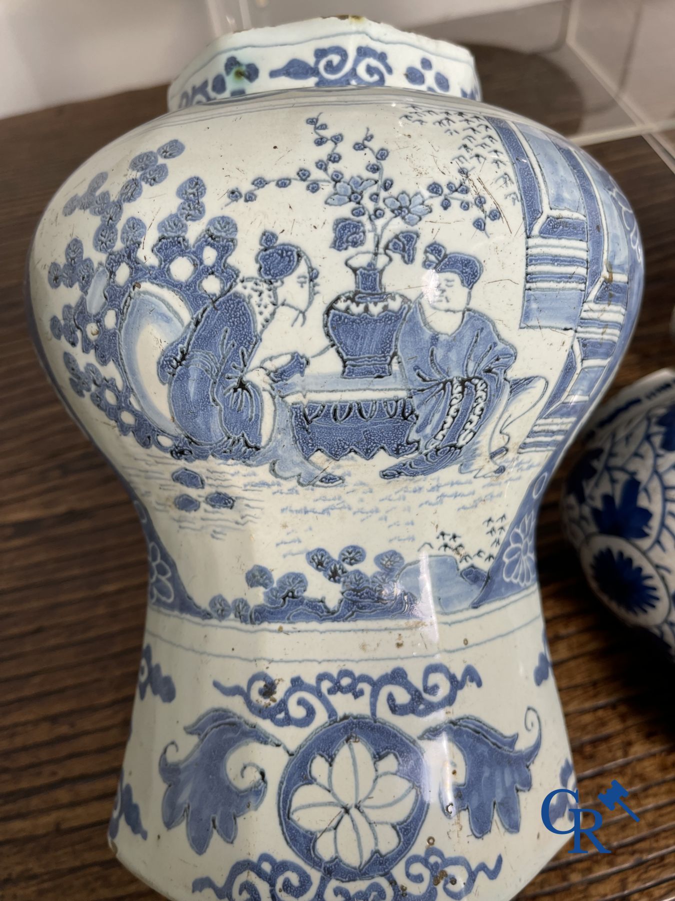 Delft: 11 pieces of blue and white faience with different décors. 17th - 18th century.