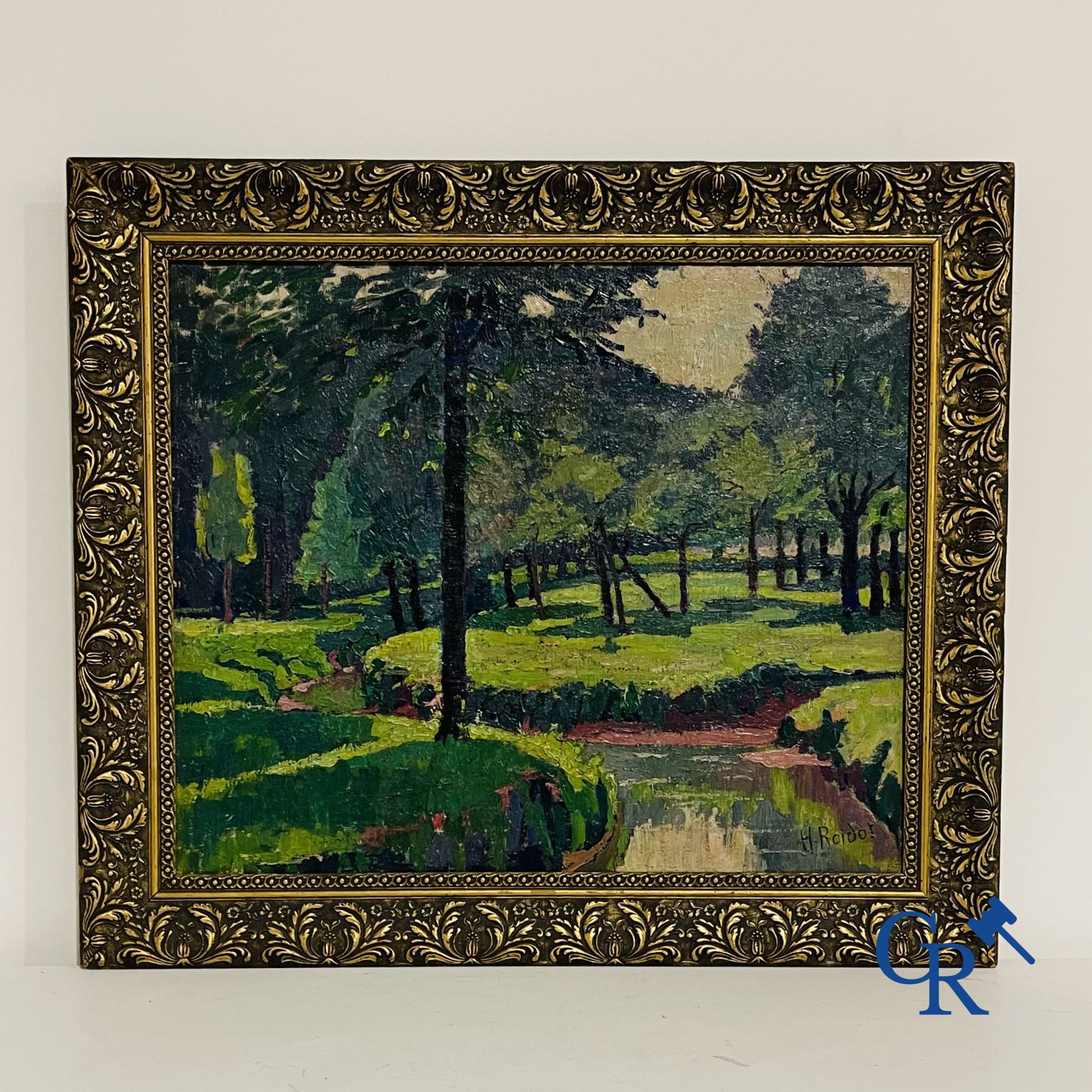 2 Paintings: Henri Roidot, forest view and a view of a lake. (not signed)