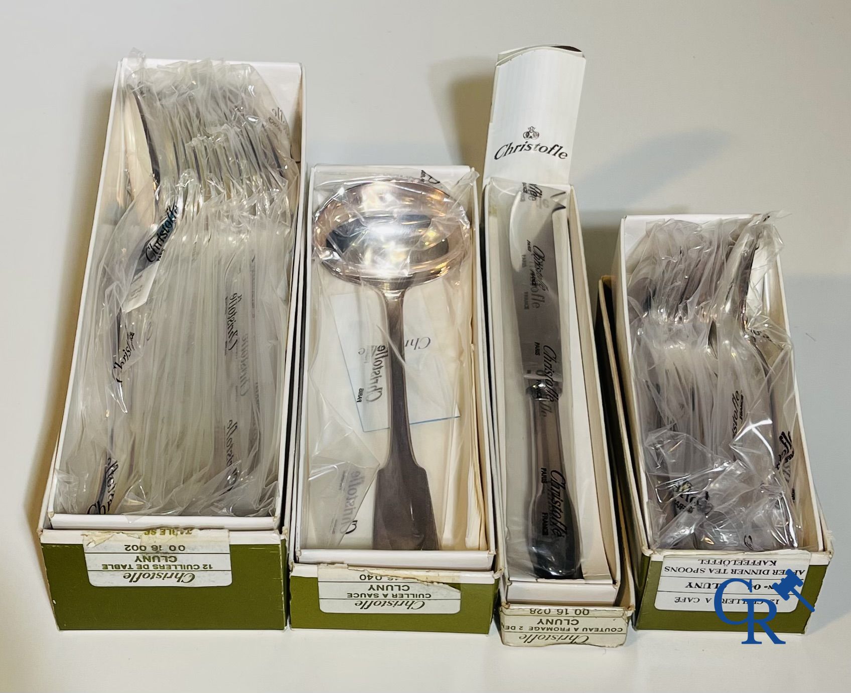 Christofle. 163-pieces silver-plated cutlery Christofle France model Cluny in the original unopened packaging.