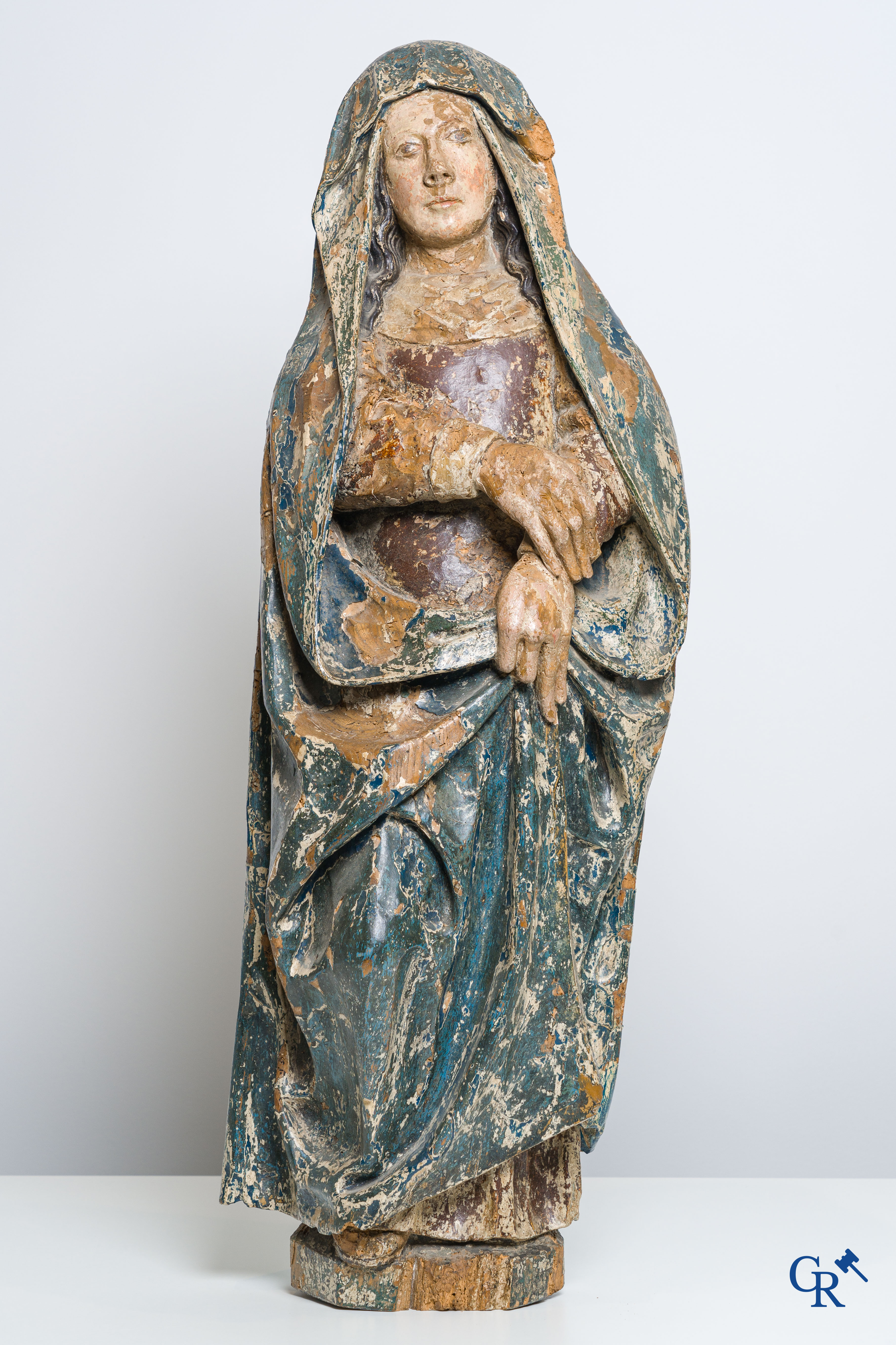 Religious objects, a polychrome wooden statue of a Madonna, 16th century.