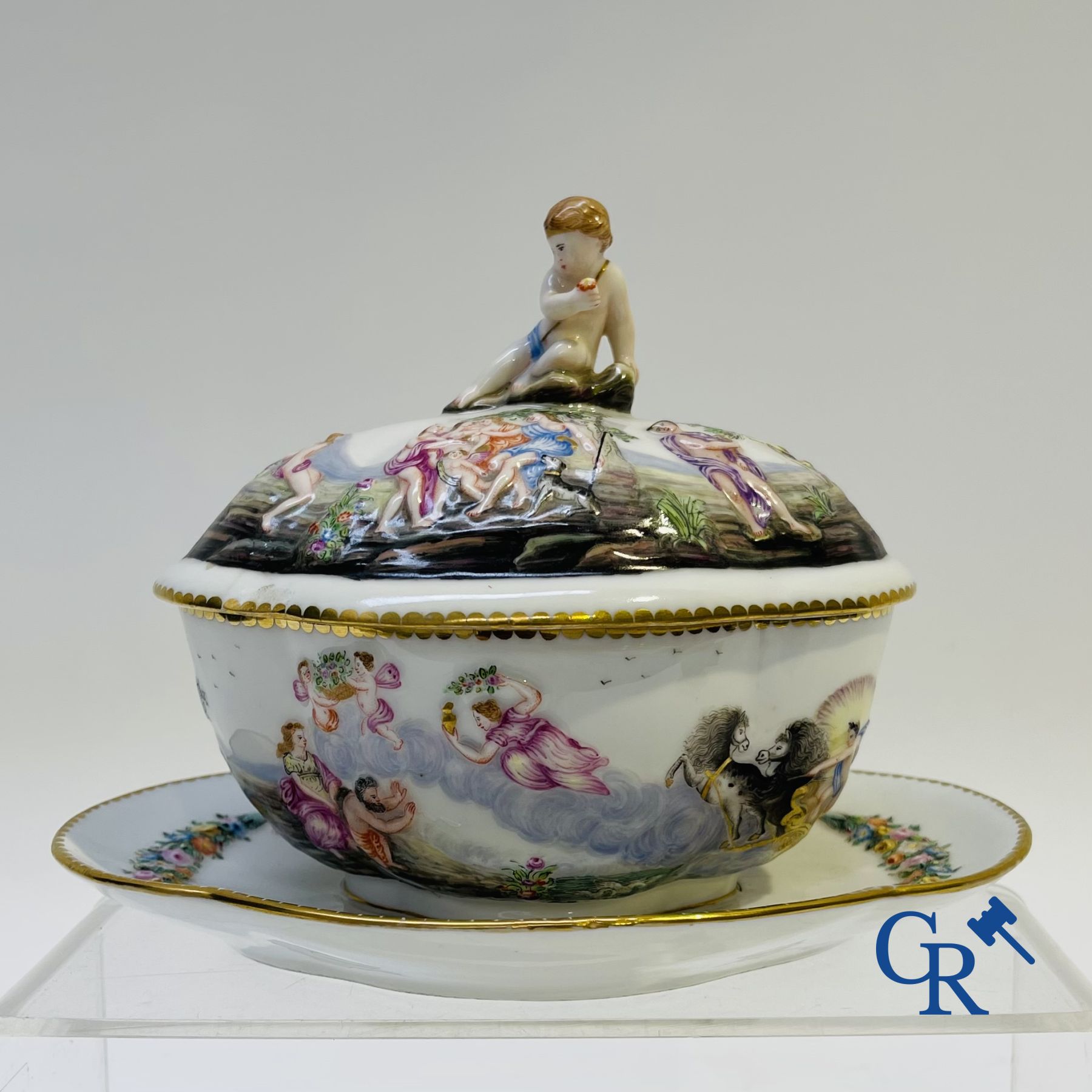 Porcelain: 2 pieces of fine porcelain with mythological scenes. 19th century.