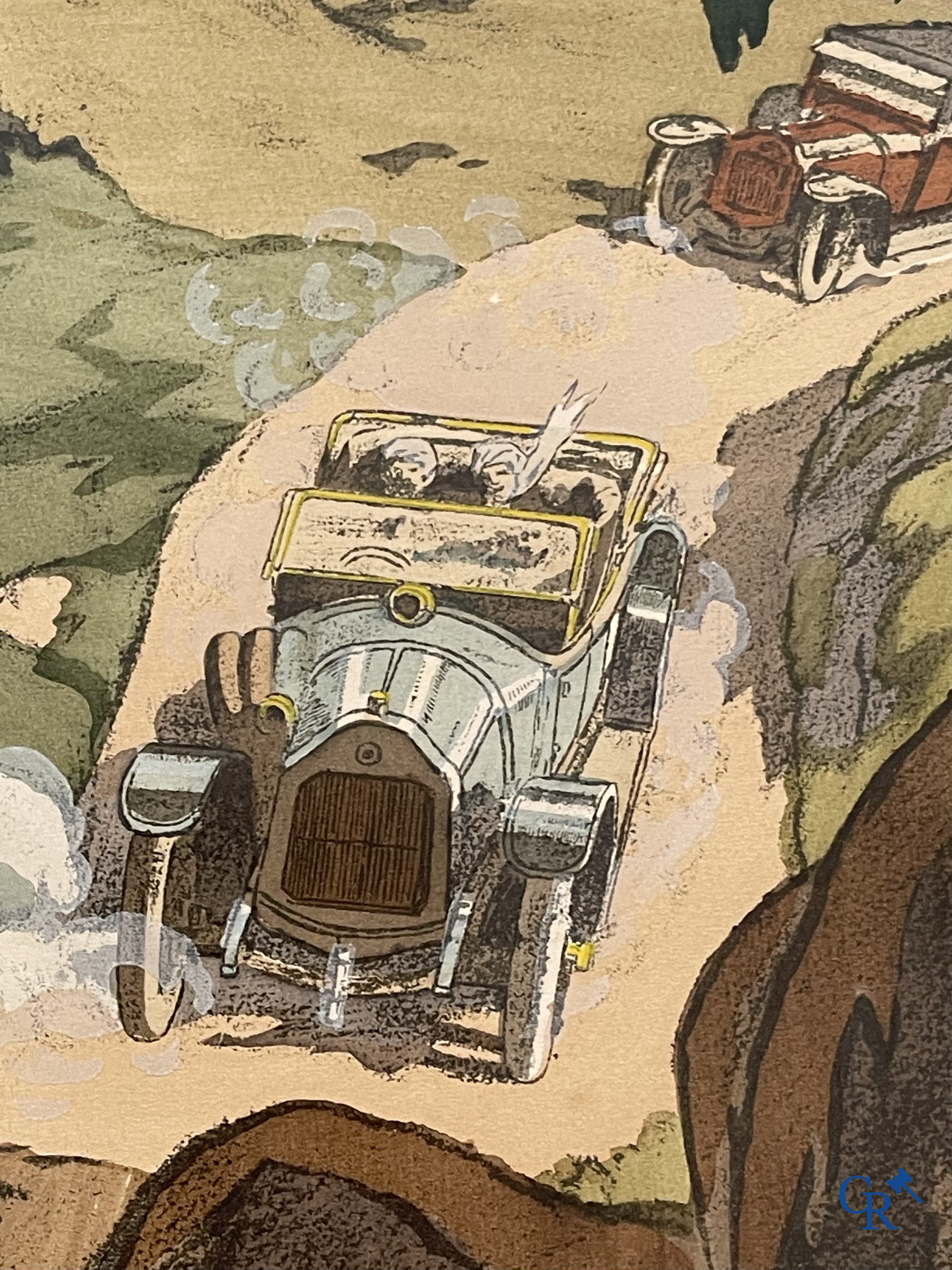 André Nevil, L'équipe "La Licorne" dans le Tour De France 1912. Kleuren lithografie. Mabileau & Comp. Paris 1912.