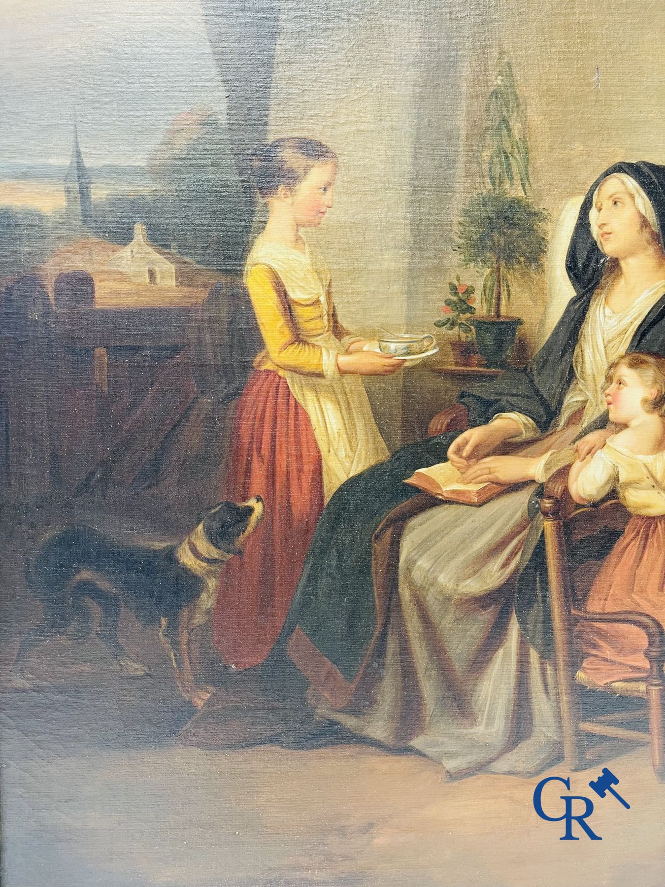 Dolard : Peinture, huile sur toile. Scène de famille. XIXe siècle.