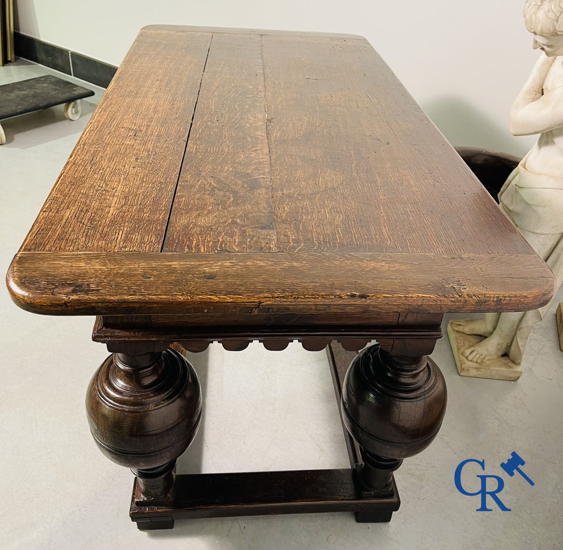 Furniture: An oak table with drawer. 17th - 18th century.