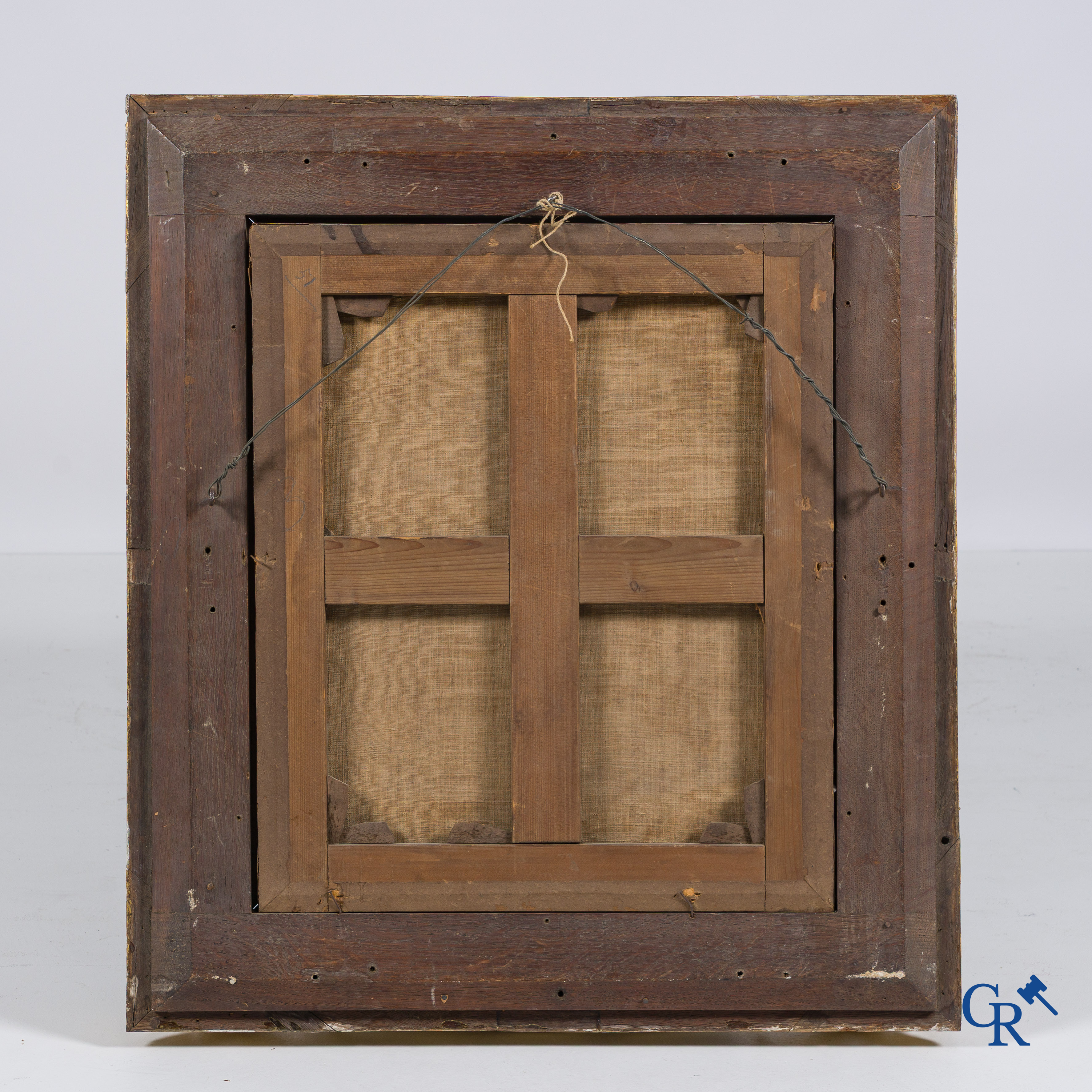 Schilderij, Franse school, portret van een rustende dame met hoed. Olie op doek. 19e eeuw.