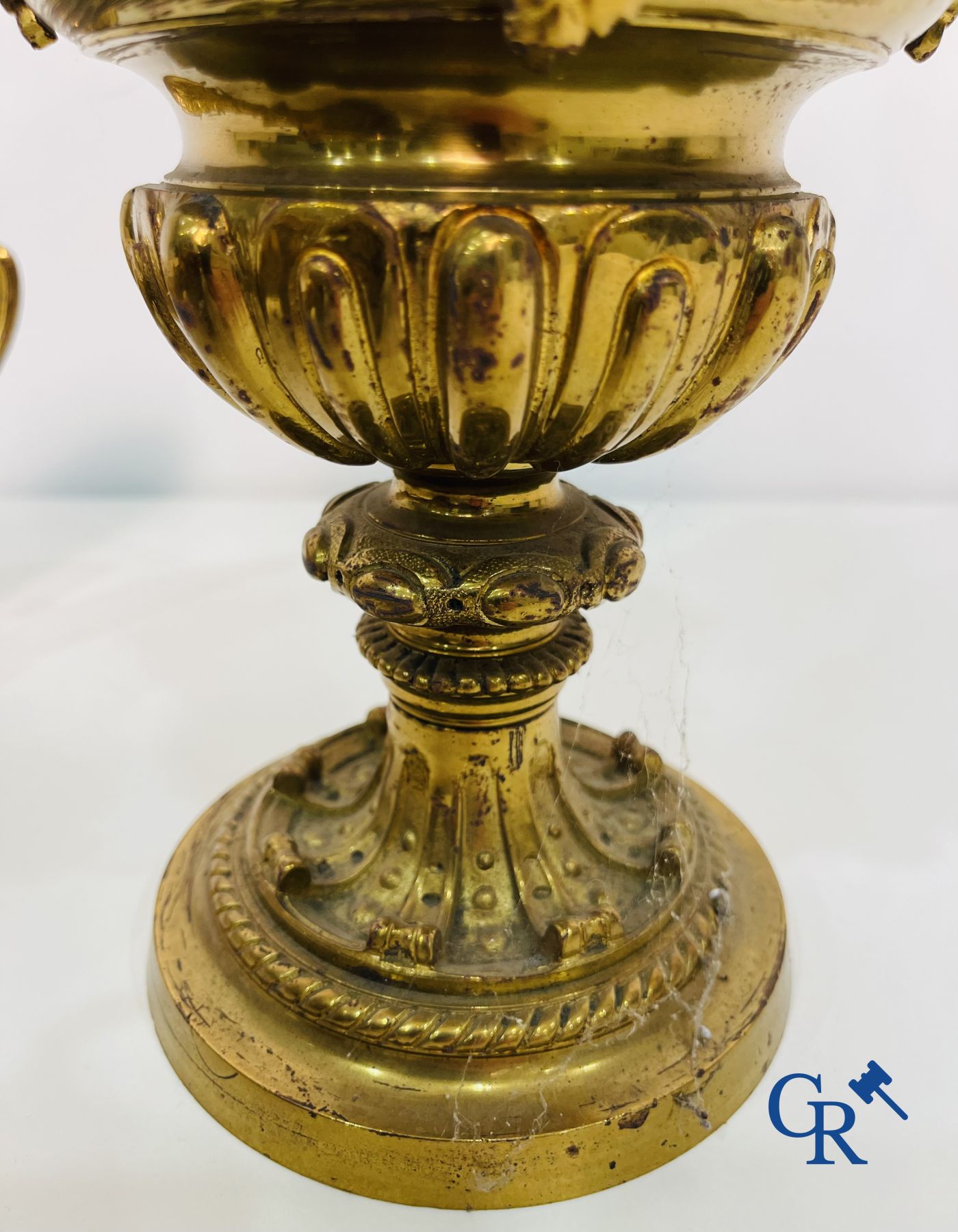 A pair of gilded bronze ewer vases. Napoleon III period.