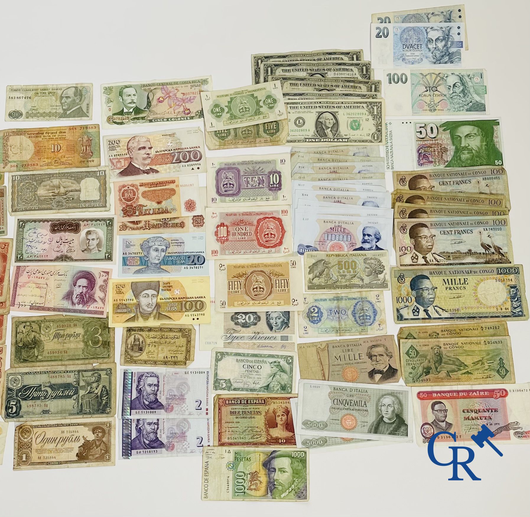 Coins, banknotes: Large lot of various banknotes and an obligation.