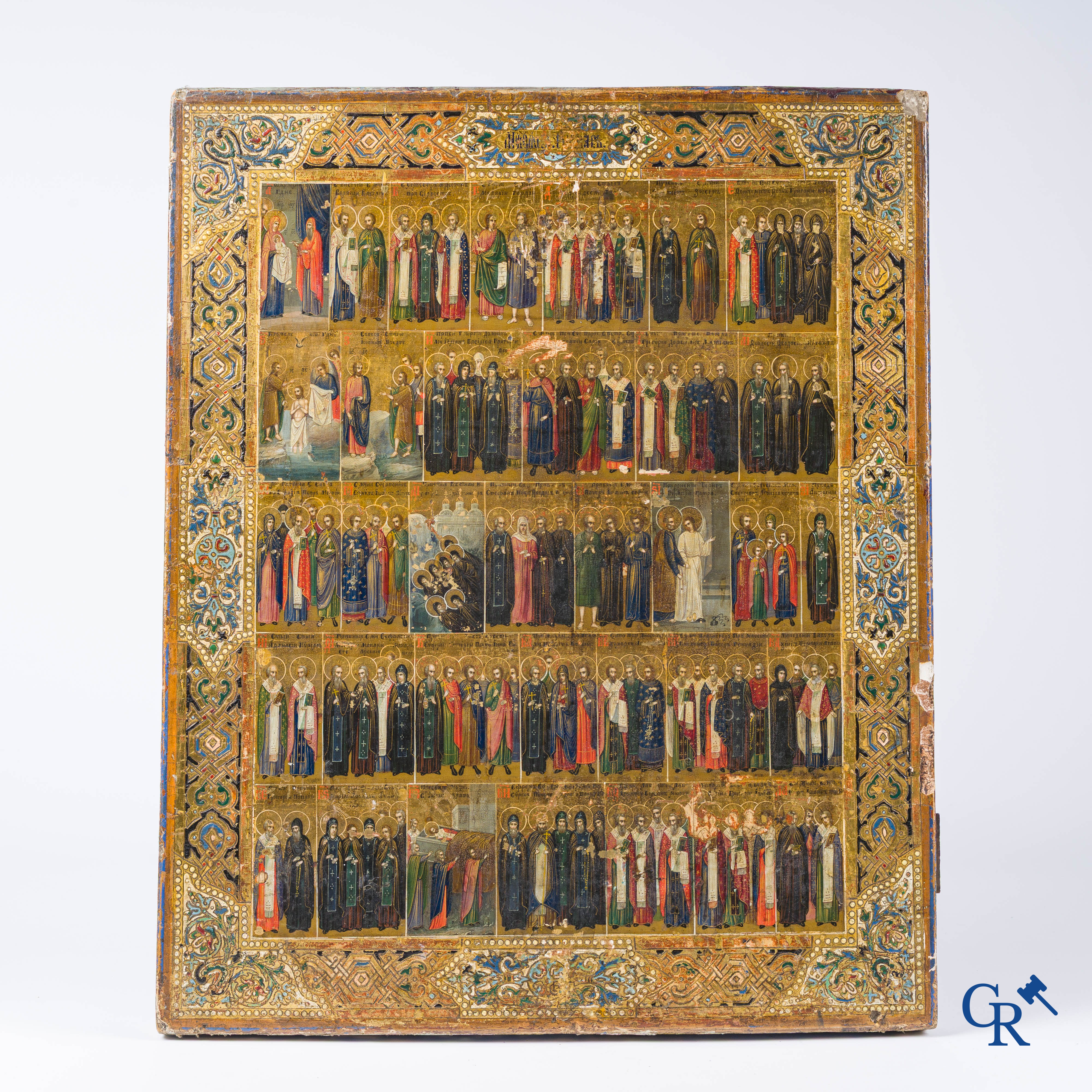 Icoon, Grote Russische jaarkalender icoon, Tempera op vergulde achtergrond. 19de eeuw.
