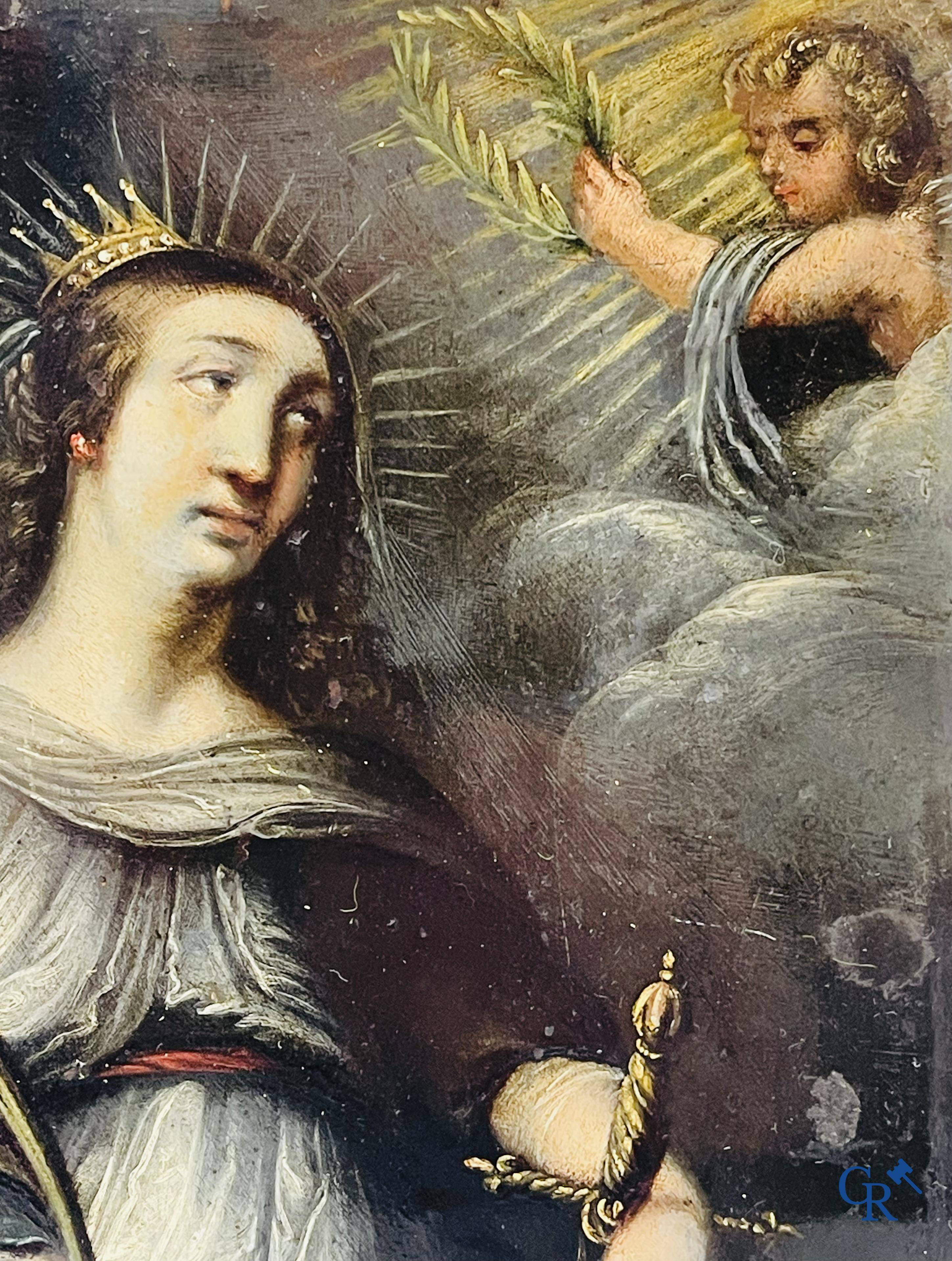 Schilderij, olie op koper van de heilige Sint Catharina van Alexandrië. 17e-18e eeuw.