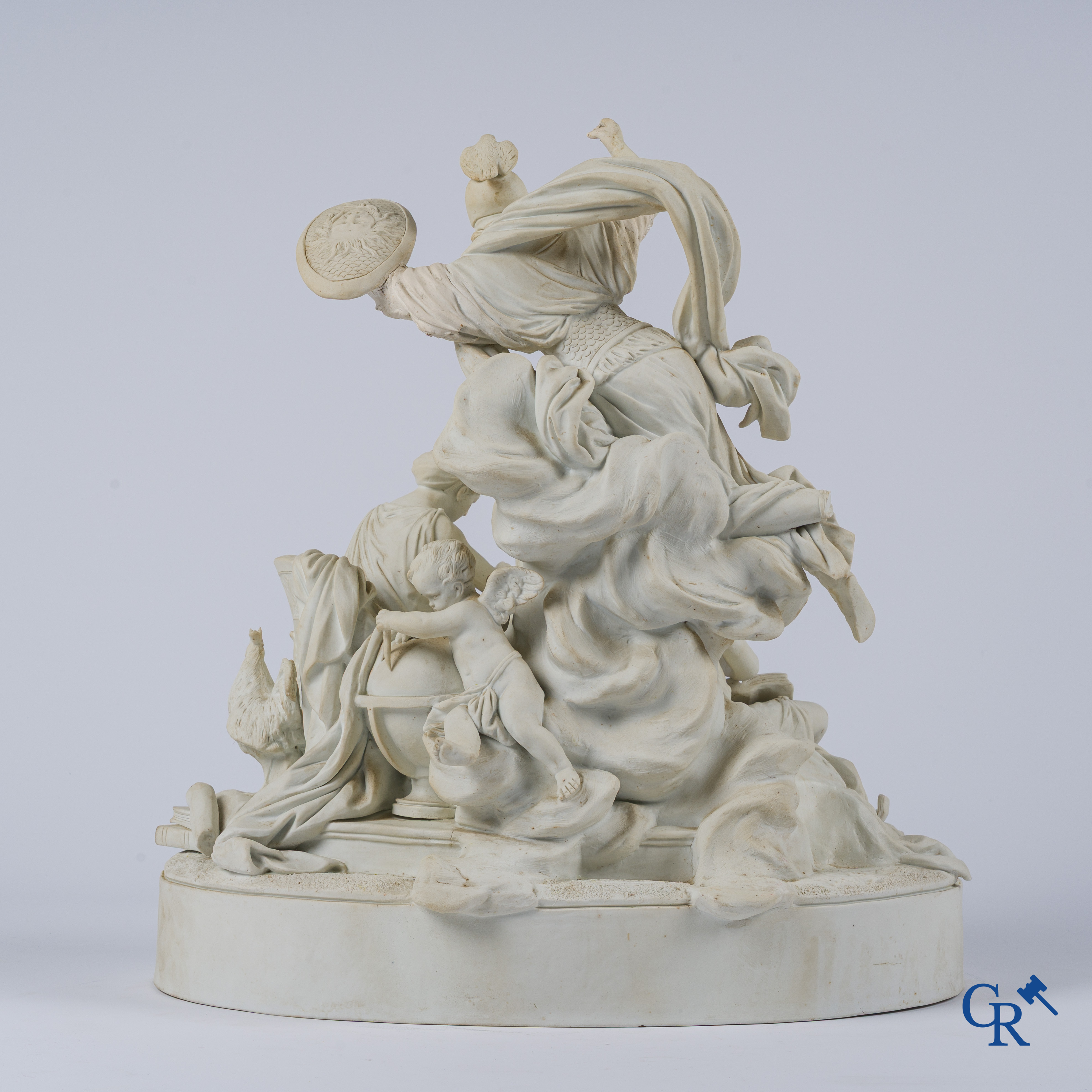 Louis-Simon Boizot "Minerve protégeant l'Etude et foudroyant la Paresse." Witte biscuit van Niderviller. Eind 18e eeuw.