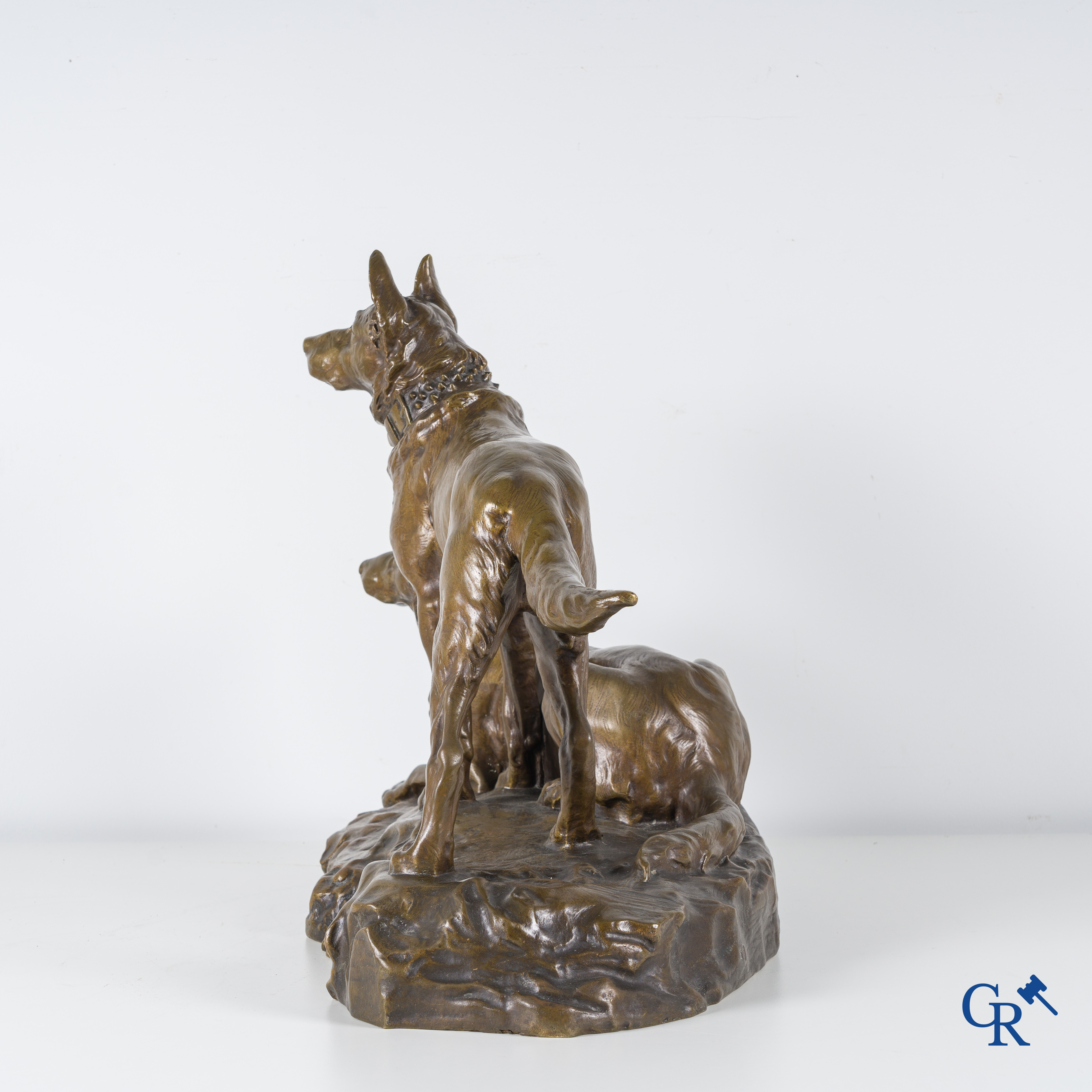 Jean Joire (1862-1950) Bronze representation of 2 shepherd dogs. Foundry stamp Susse frères Editeurs.