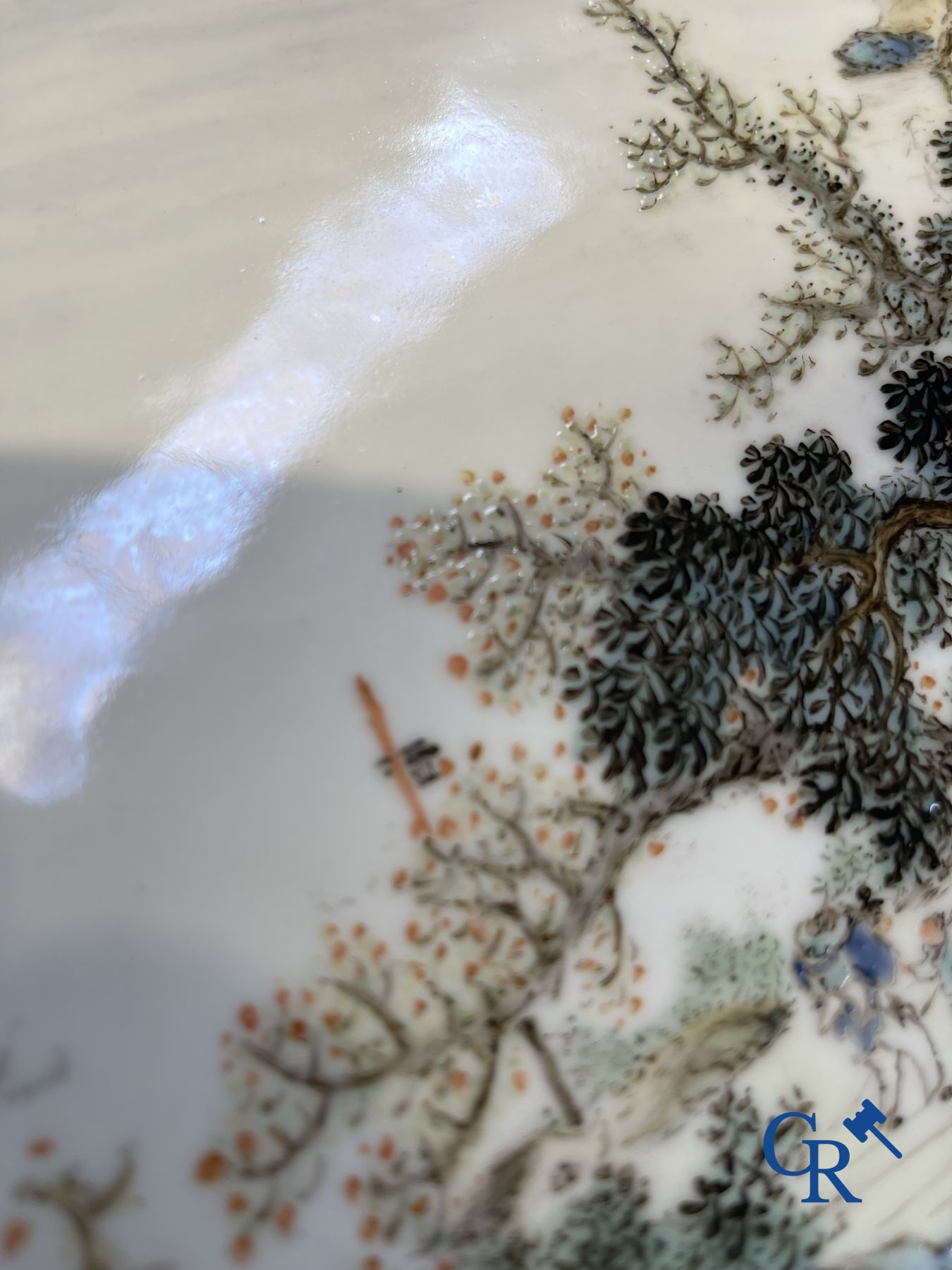 Chinese porcelain: A Chinese qianjiang cai porcelain painting in frame.