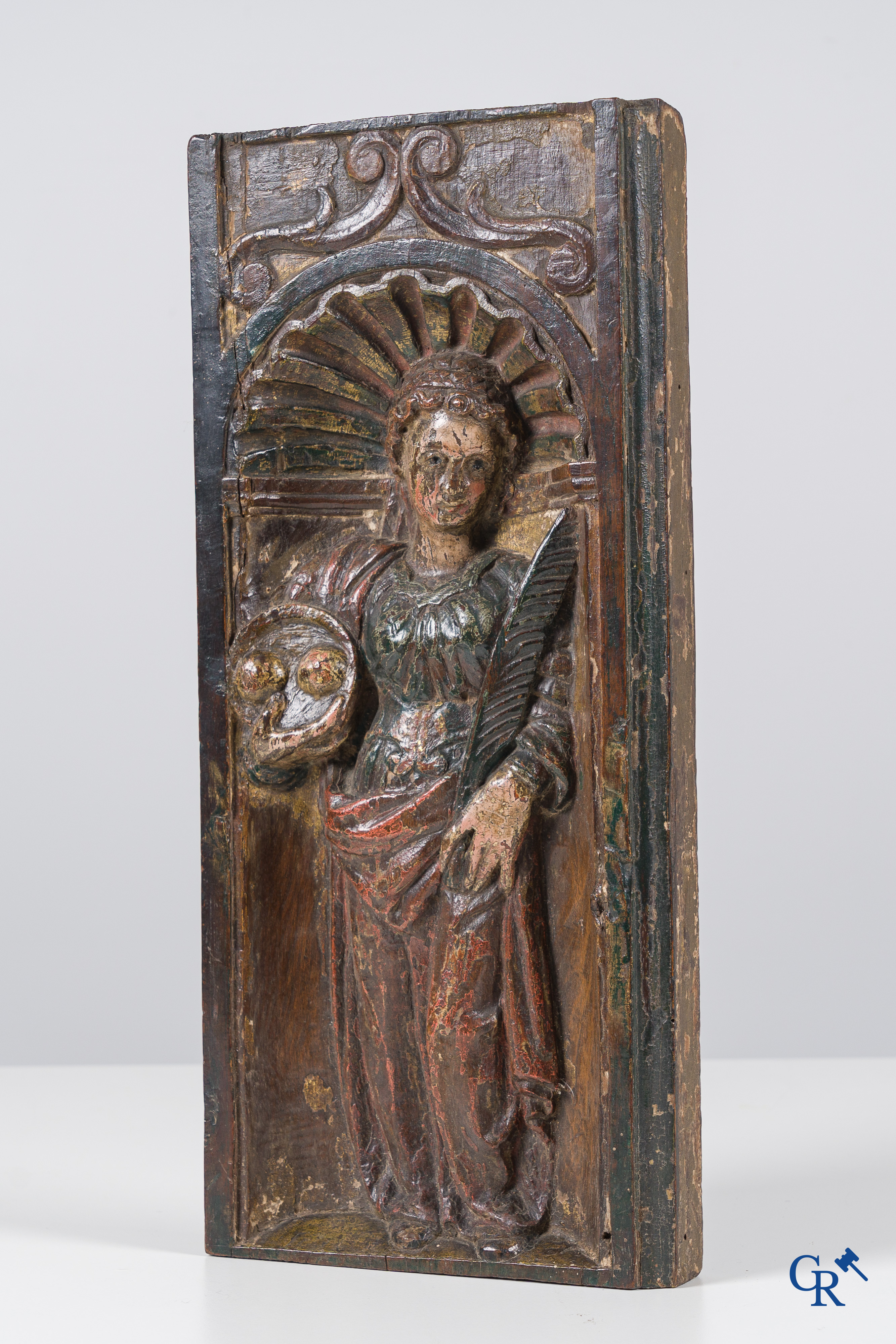 Religious objects: A lot with 6 various religious objects in stone, wood, and silver. 17th-18th-19th century.