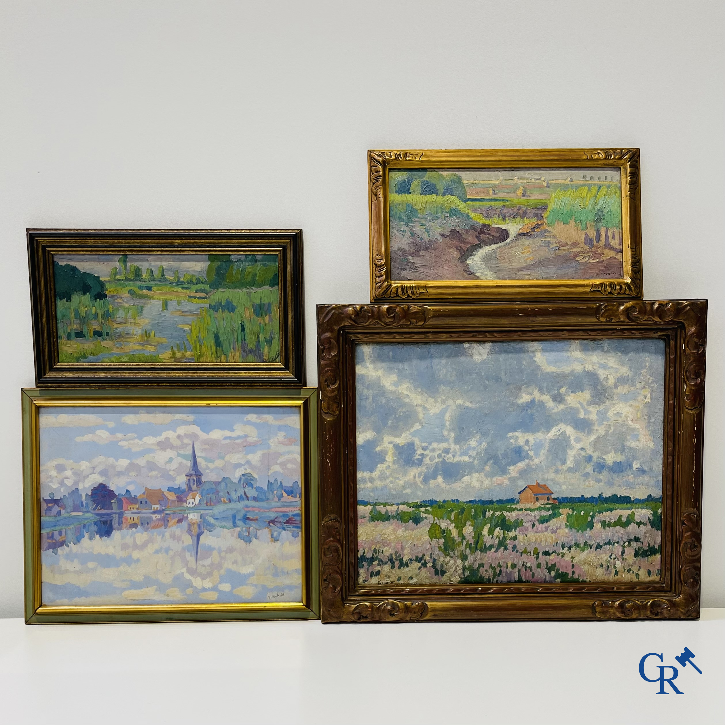 Ghisleen Verdickt (1883-1926): A lot of 3 paintings, and a watercolour. Signed.