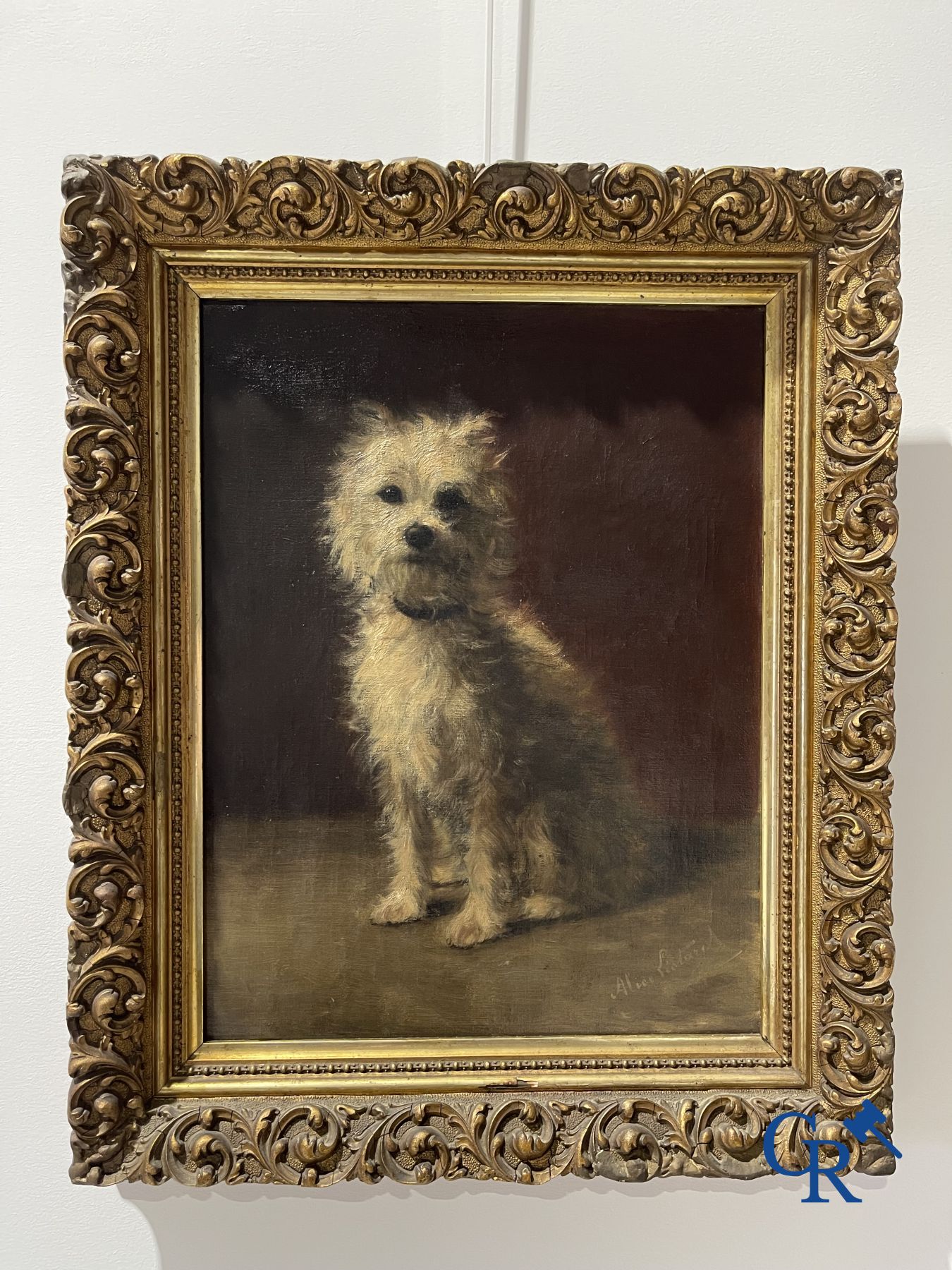 Peinture: Alice Léotard, huile sur toile. Portrait d'un chien.