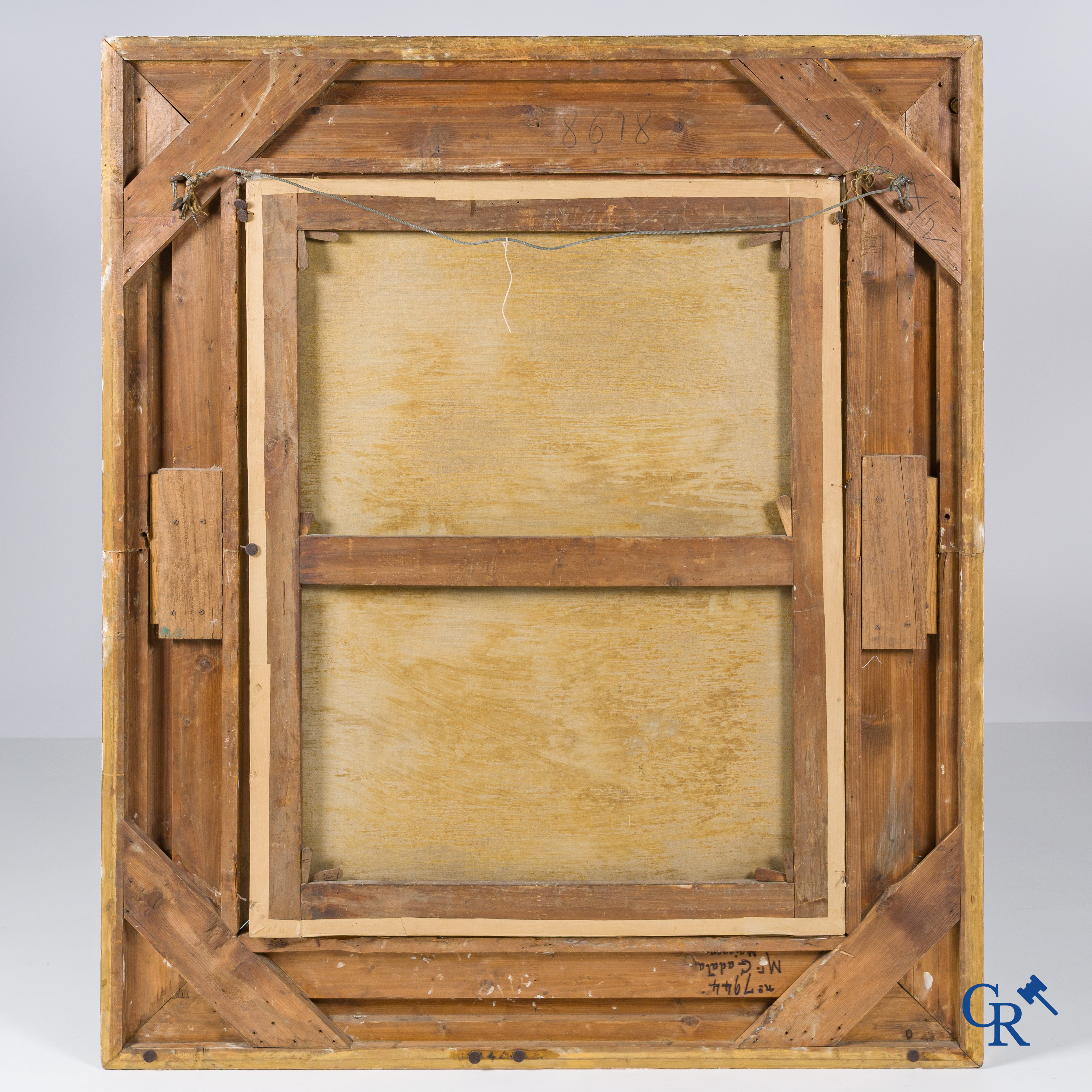 Edmond Dufour. Peintre de Péronne, France. Les mendiants. Peinture, huile sur toile dans un important cadre doré.