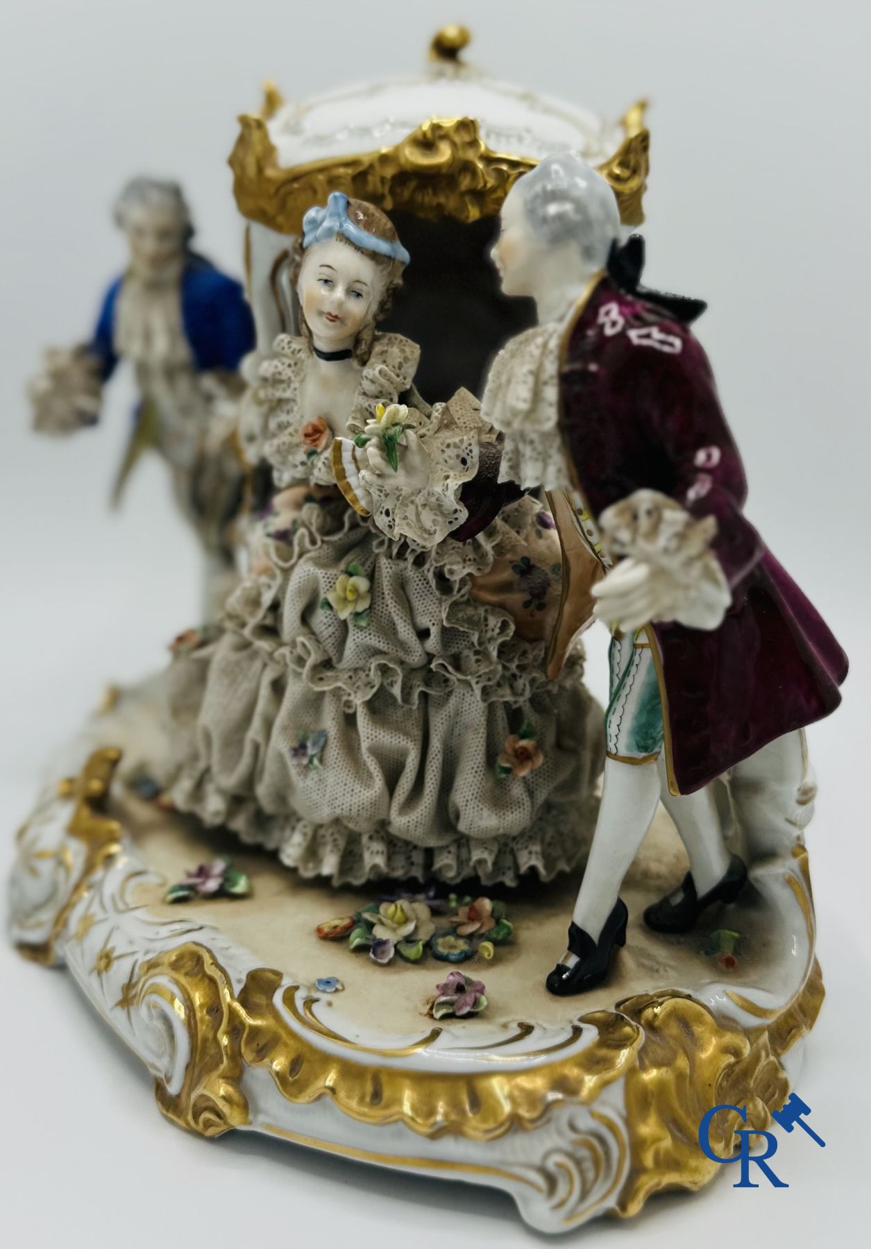 Volkstedt Rudolstadt: 2 Groups in German porcelain in dentelle. (lace porcelain) Marked.