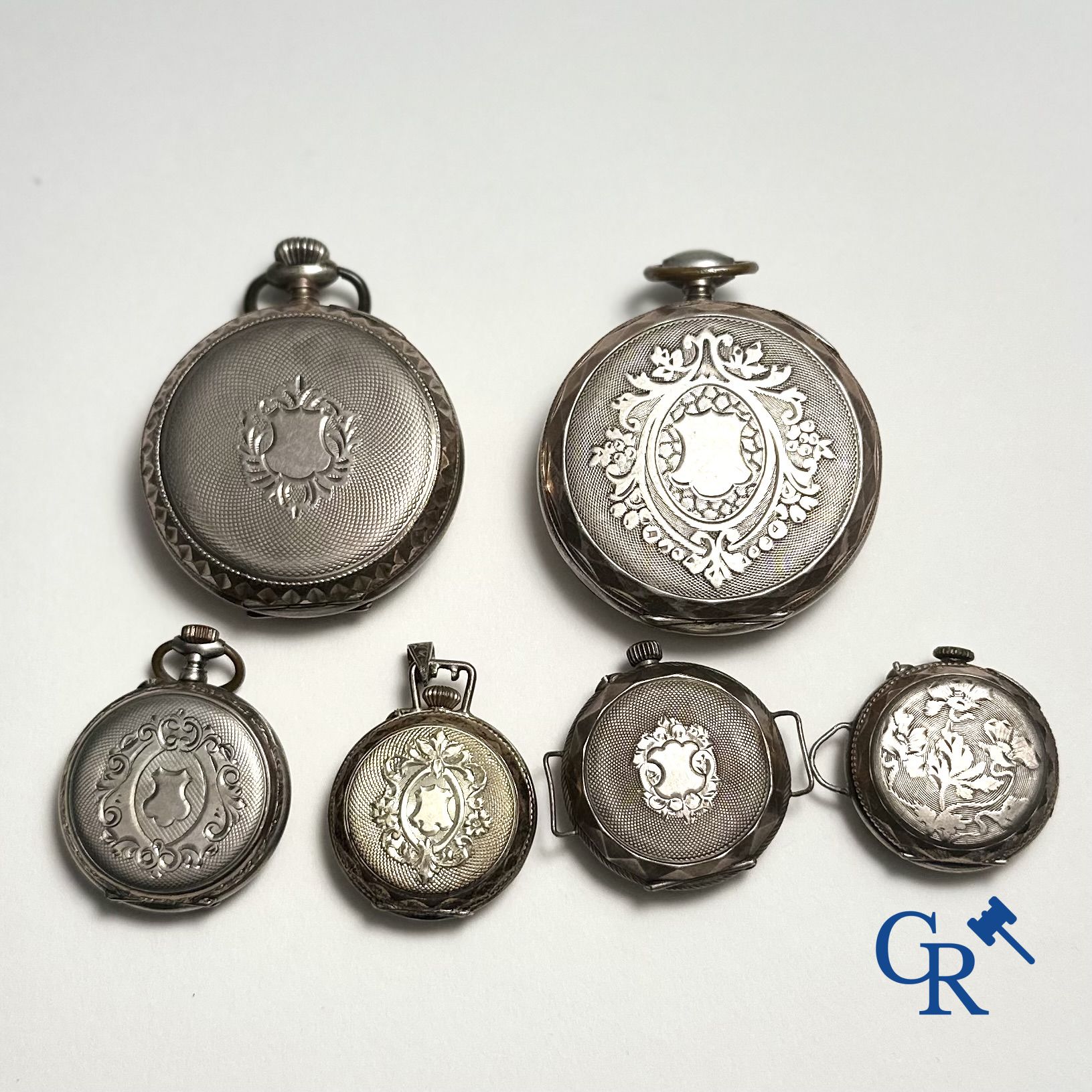 Watches: Lot consisting of 2 pocket watches and 4 ladies watches in silver (800°/00)