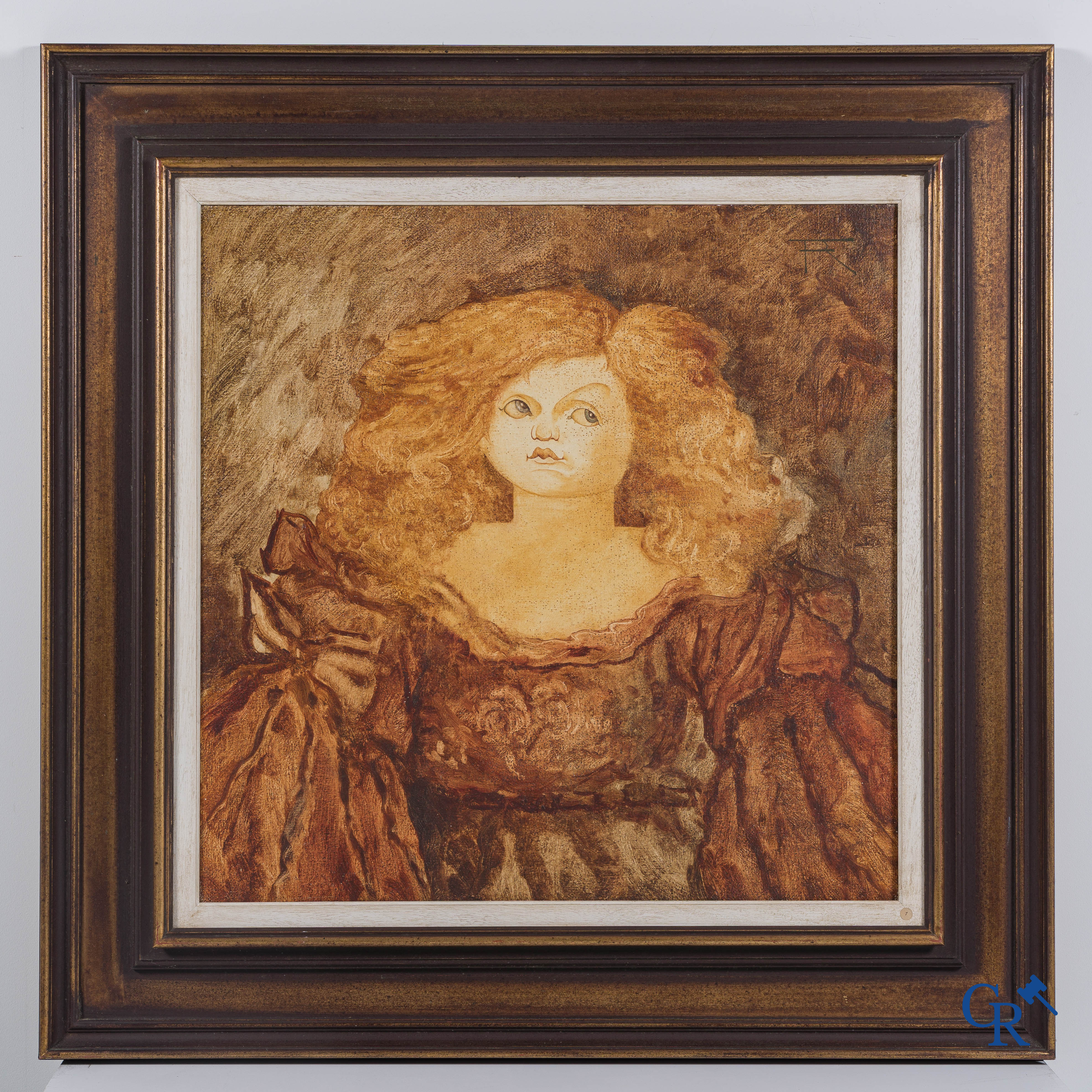 Roberto Figliolini, portrait d'une fille en robe. Huile sur toile. Monographiée.