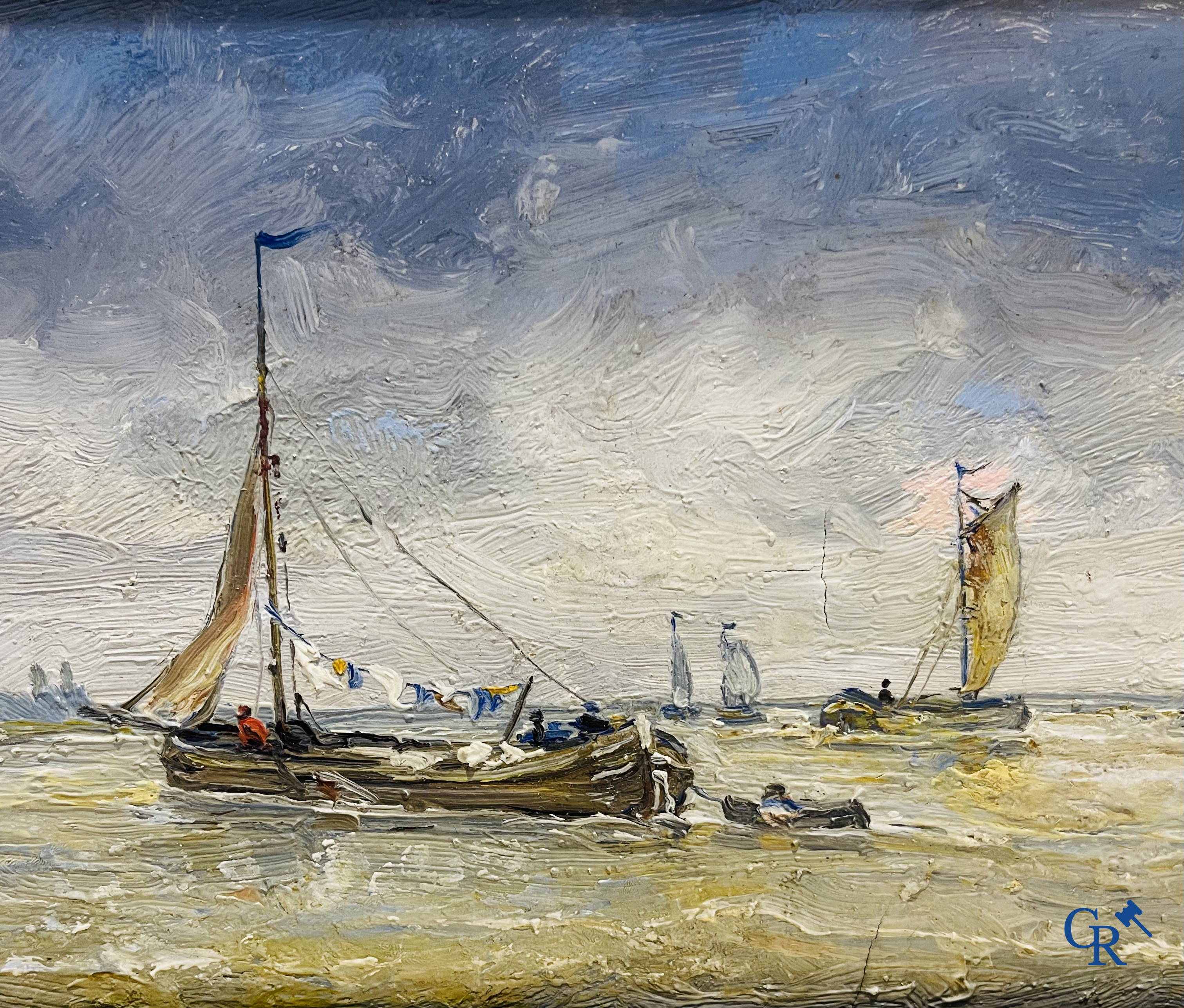 Louis Jacobs (1855-1929) Marine, huile sur panneau. Signé.