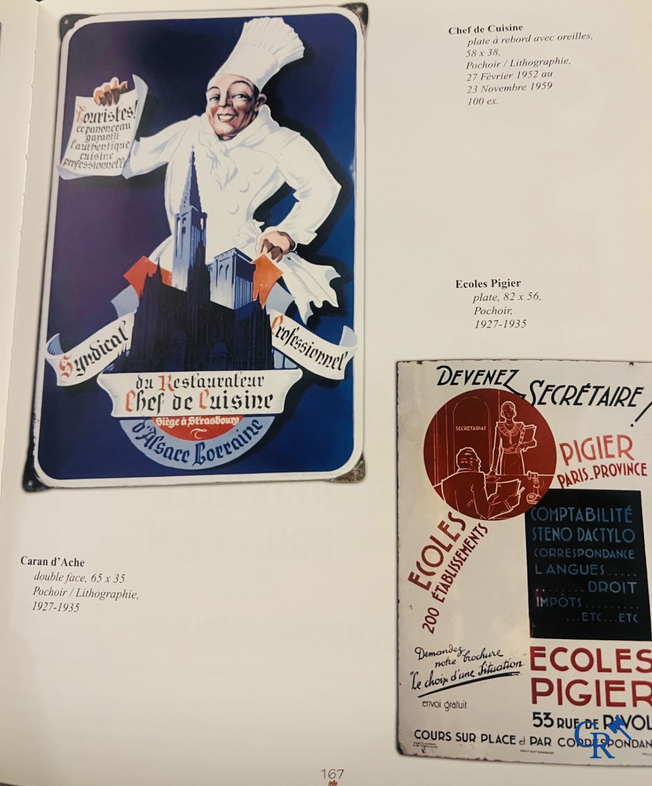 Chef de Cuisine, emaille bord voor de Syndical Professionnel du Restaurateur d'Alsace Lorraine. Gesigneerd Howald.