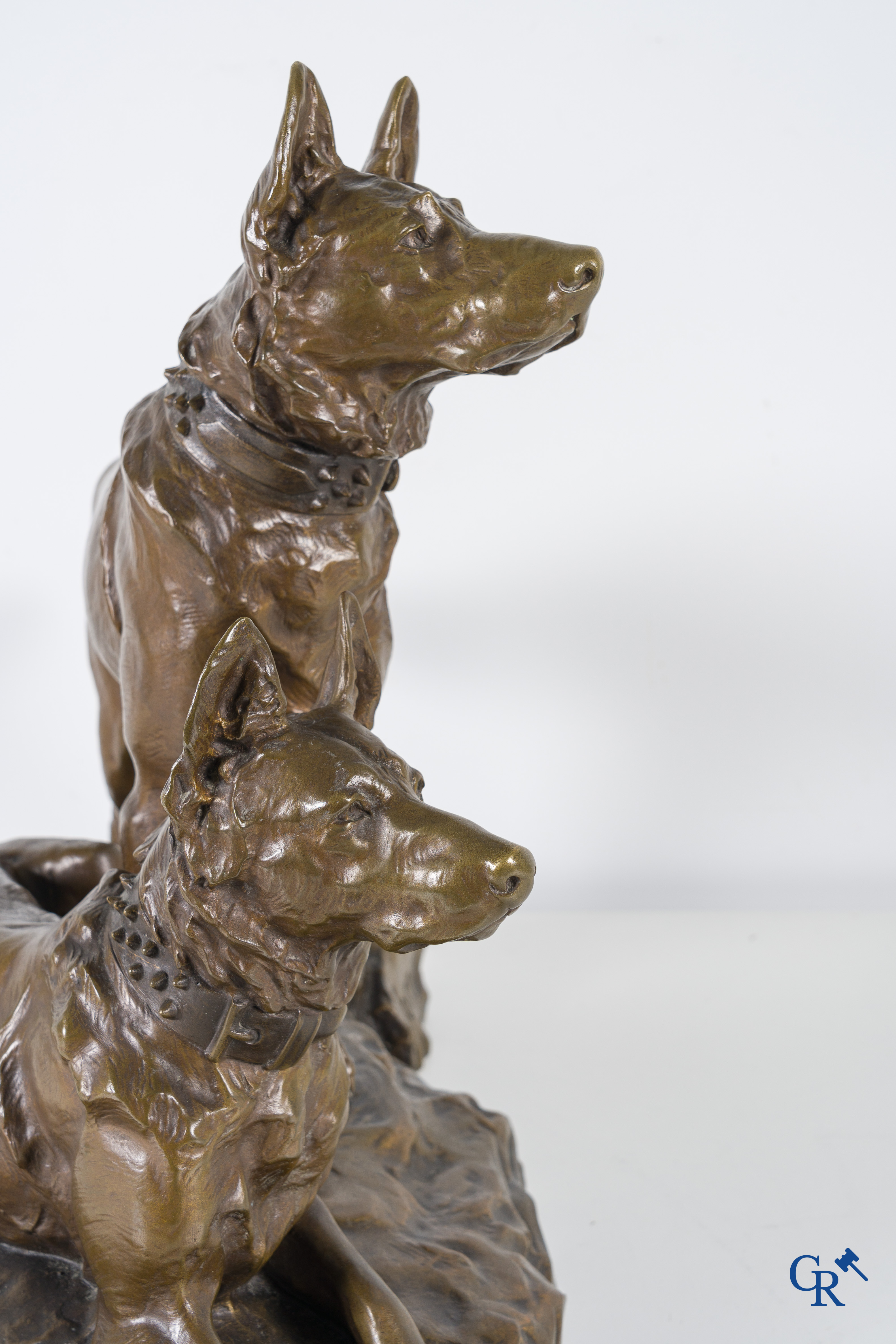 Jean Joire (1862-1950) Bronze representation of 2 shepherd dogs. Foundry stamp Susse frères Editeurs.