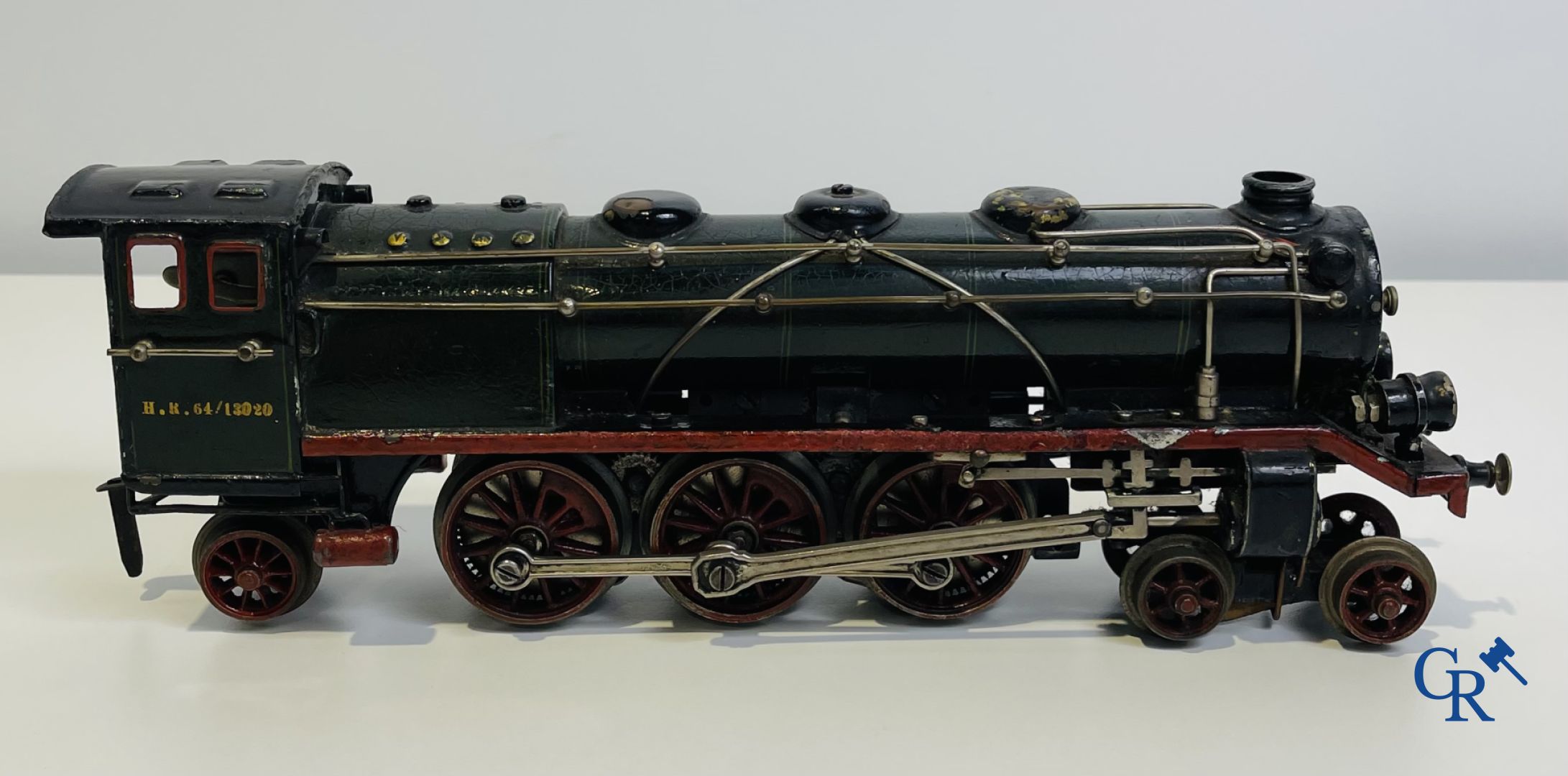 Old toys: Märklin, Locomotive with towing tender and dining car.<br />
About 1930.