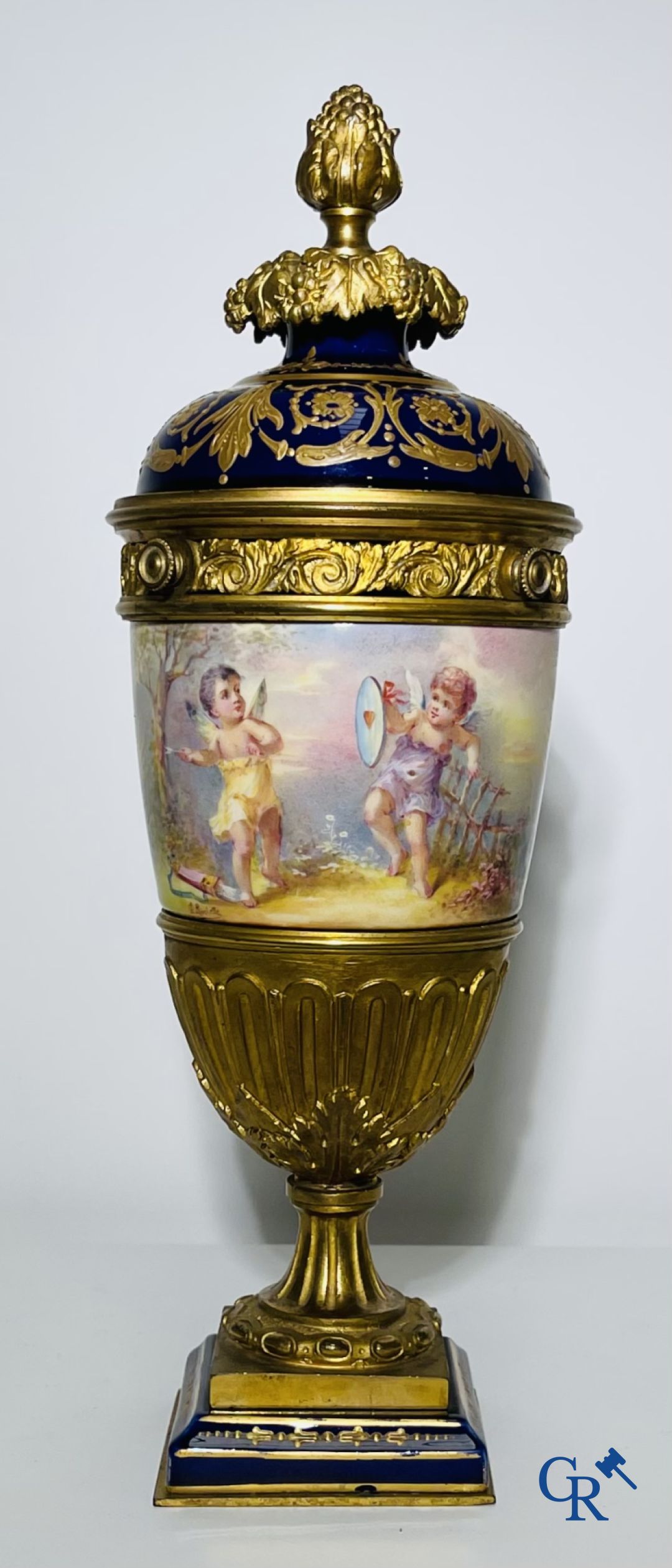 Porcelain: Sèvres: Pair of bronze mounted vases in Sèvres porcelain. Napoleon III period.