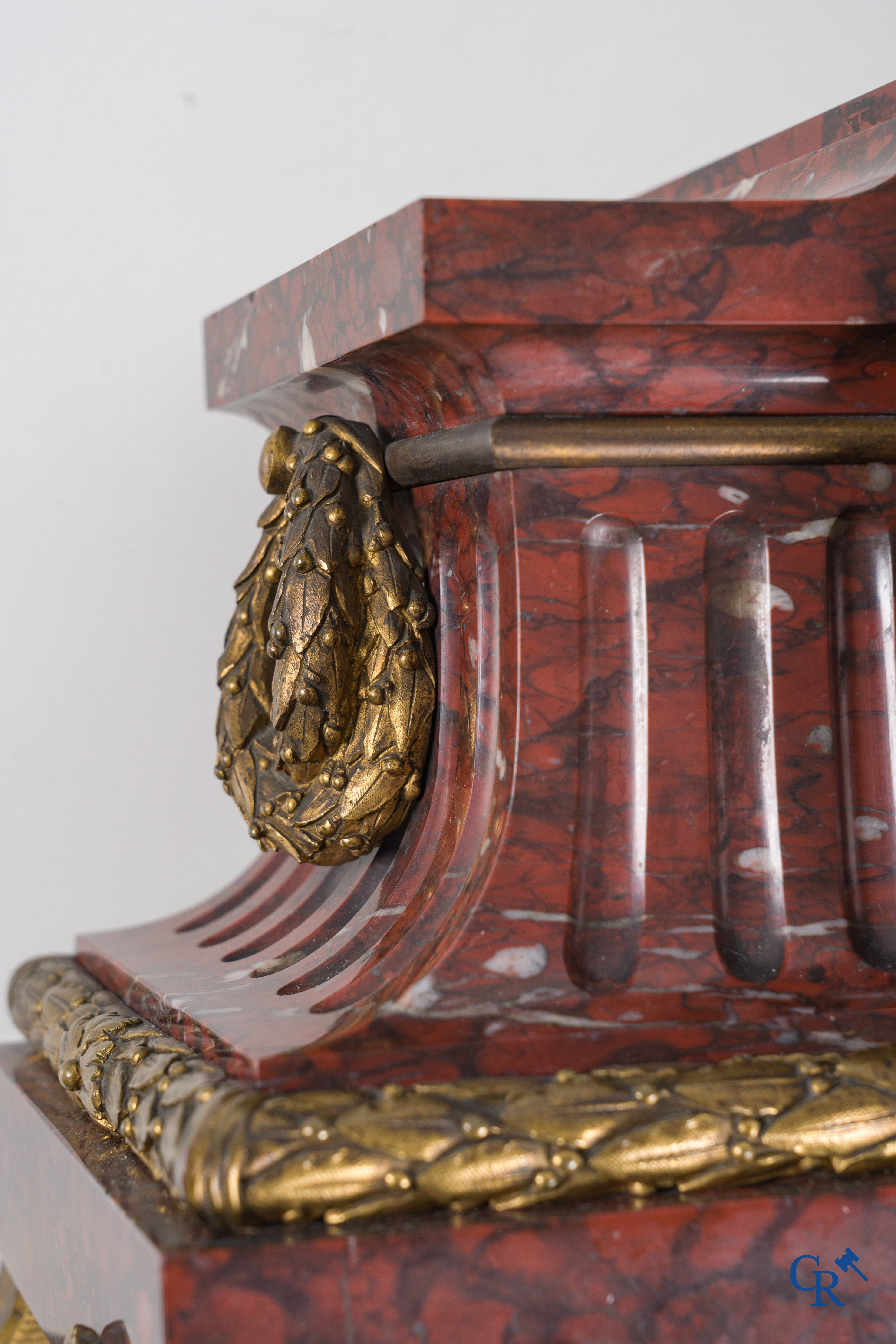 Charpentier à Paris, An imposing 3-piece fireplace clockset in gilded and patinated bronze. Late 19th century.