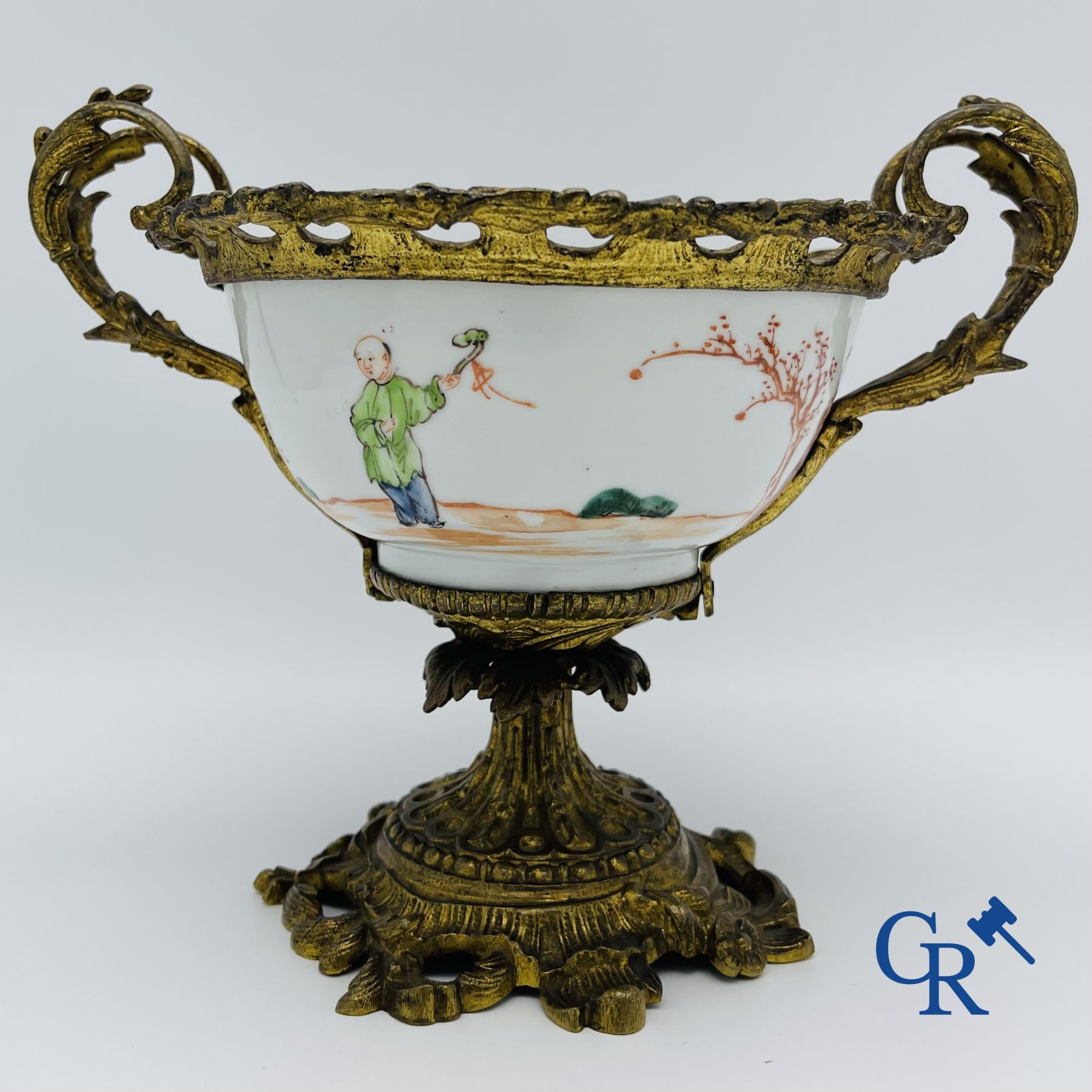 Chinese porcelain: An 18th century gilt-bronze mounted bowl in Chinese export porcelain.