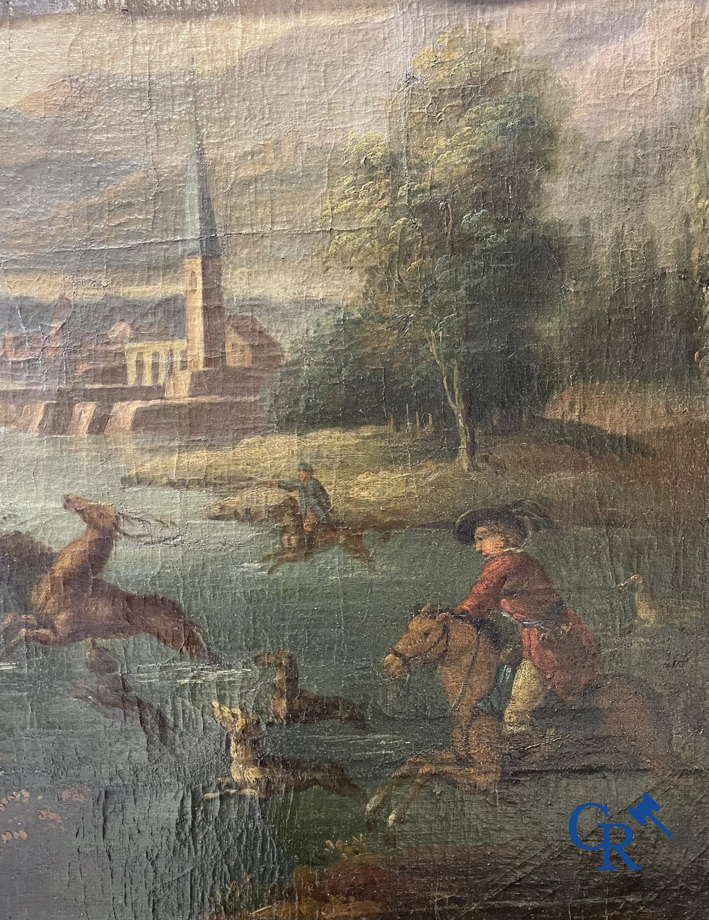 Peinture: Huile sur toile, scène de chasse, XVIIIe siècle.