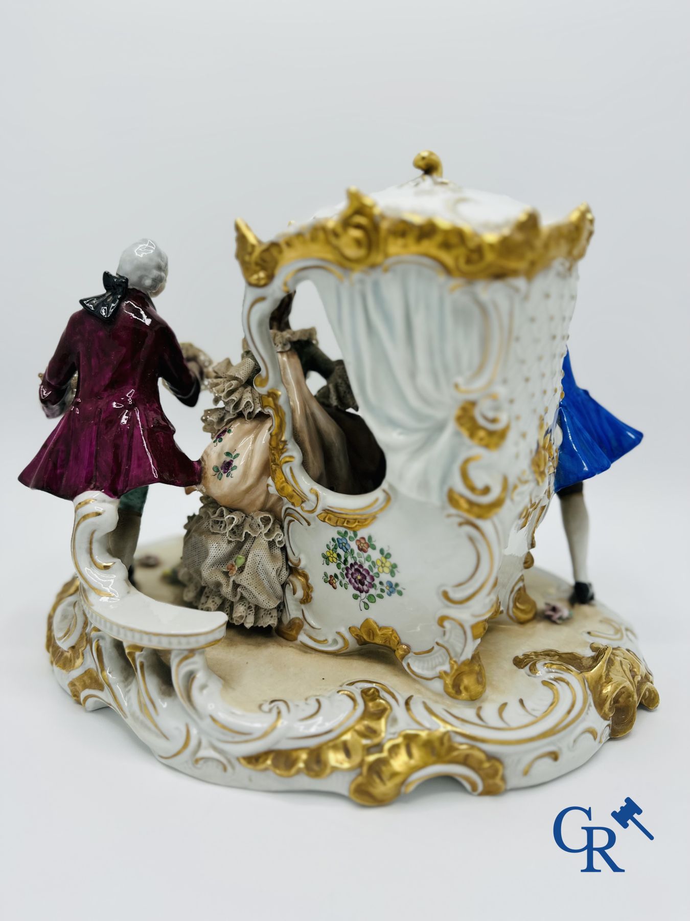 Volkstedt Rudolstadt: 2 Groups in German porcelain in dentelle. (lace porcelain) Marked.