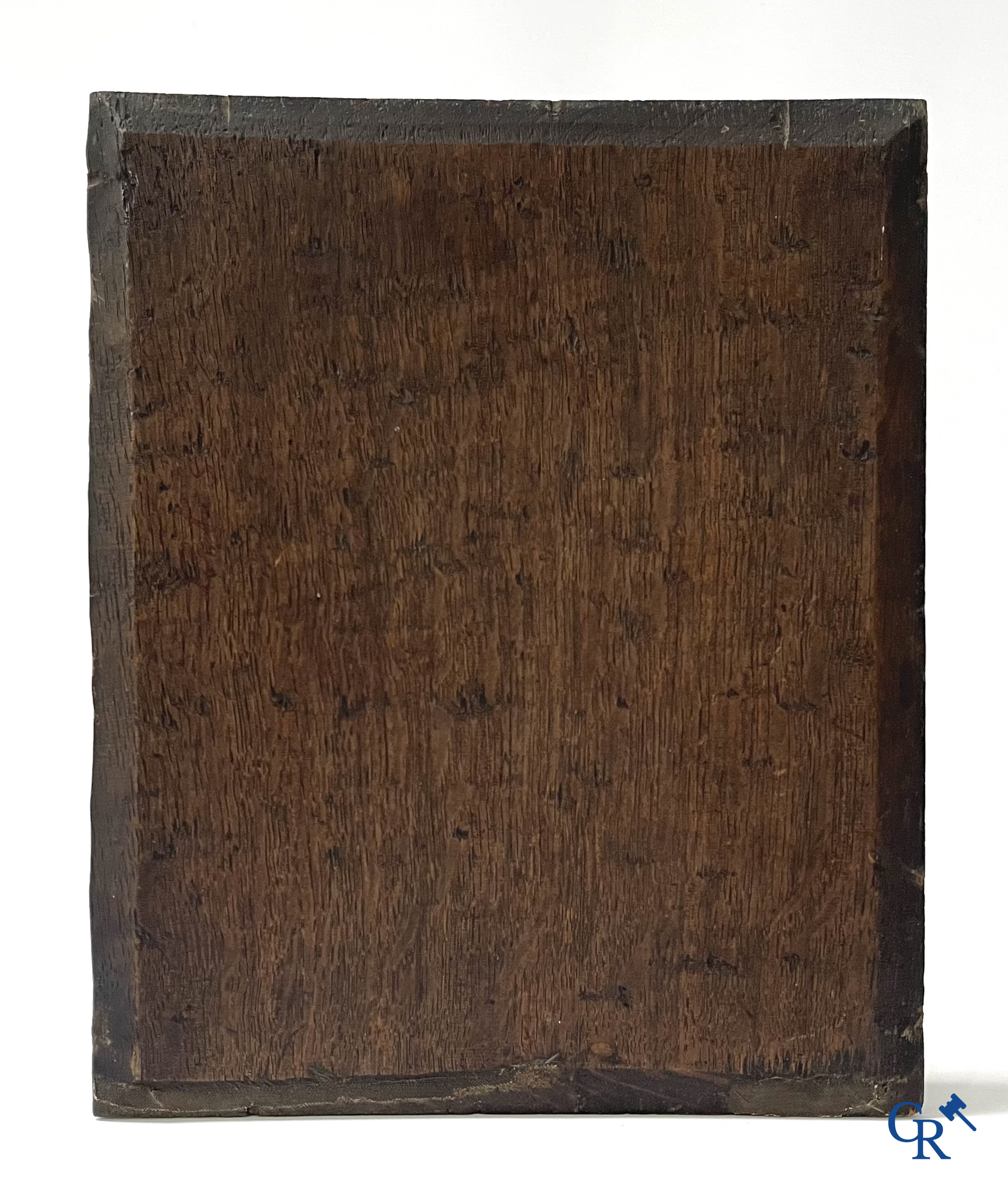 Peinture religieuse, La descente du Saint-Esprit. Huile sur panneau. On y joint un bol à couvercle en argent 900°/00.