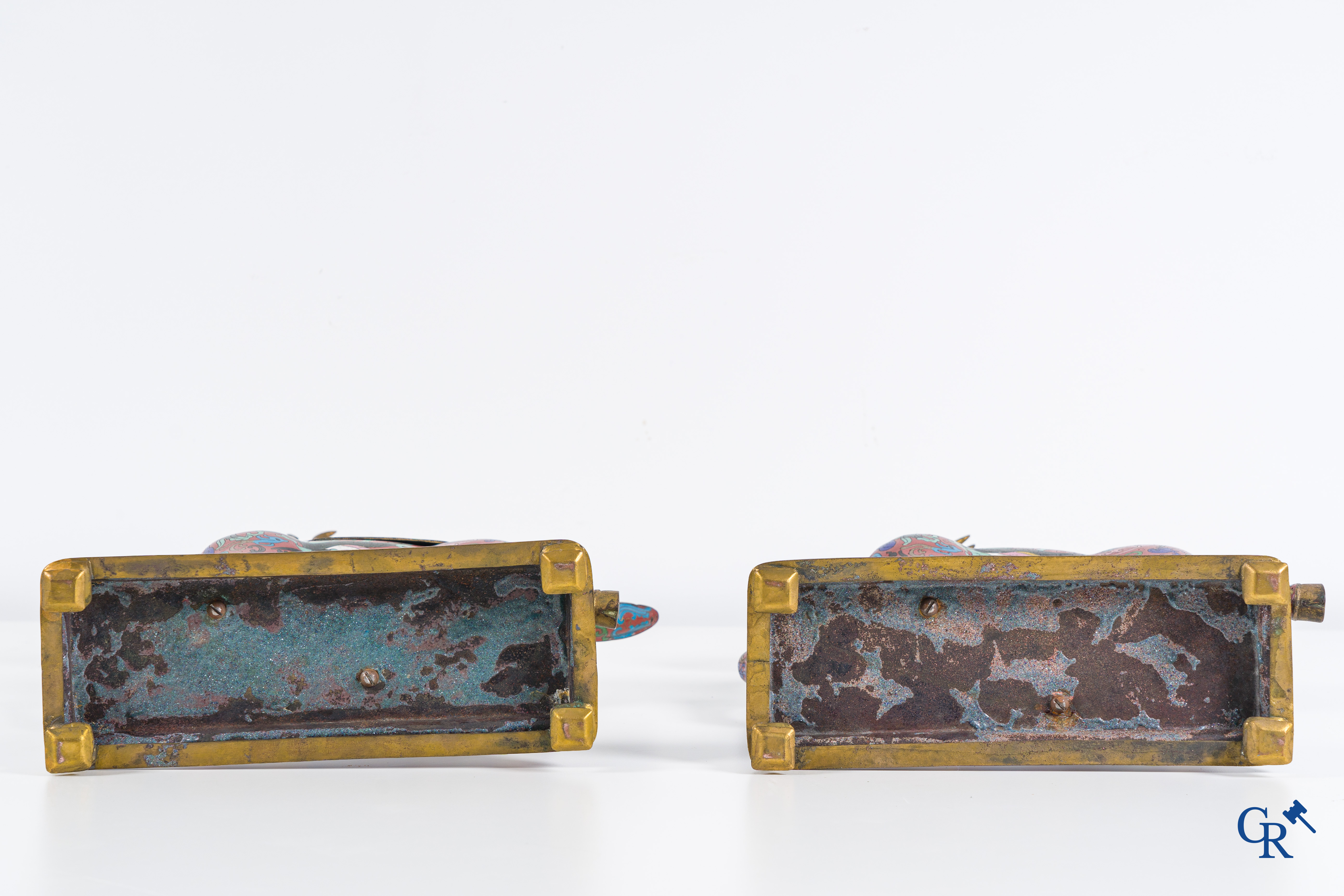 Asian Art: A pair of Chinese cloisonné incense burners in the shape of deer. China, 19th-20th century.