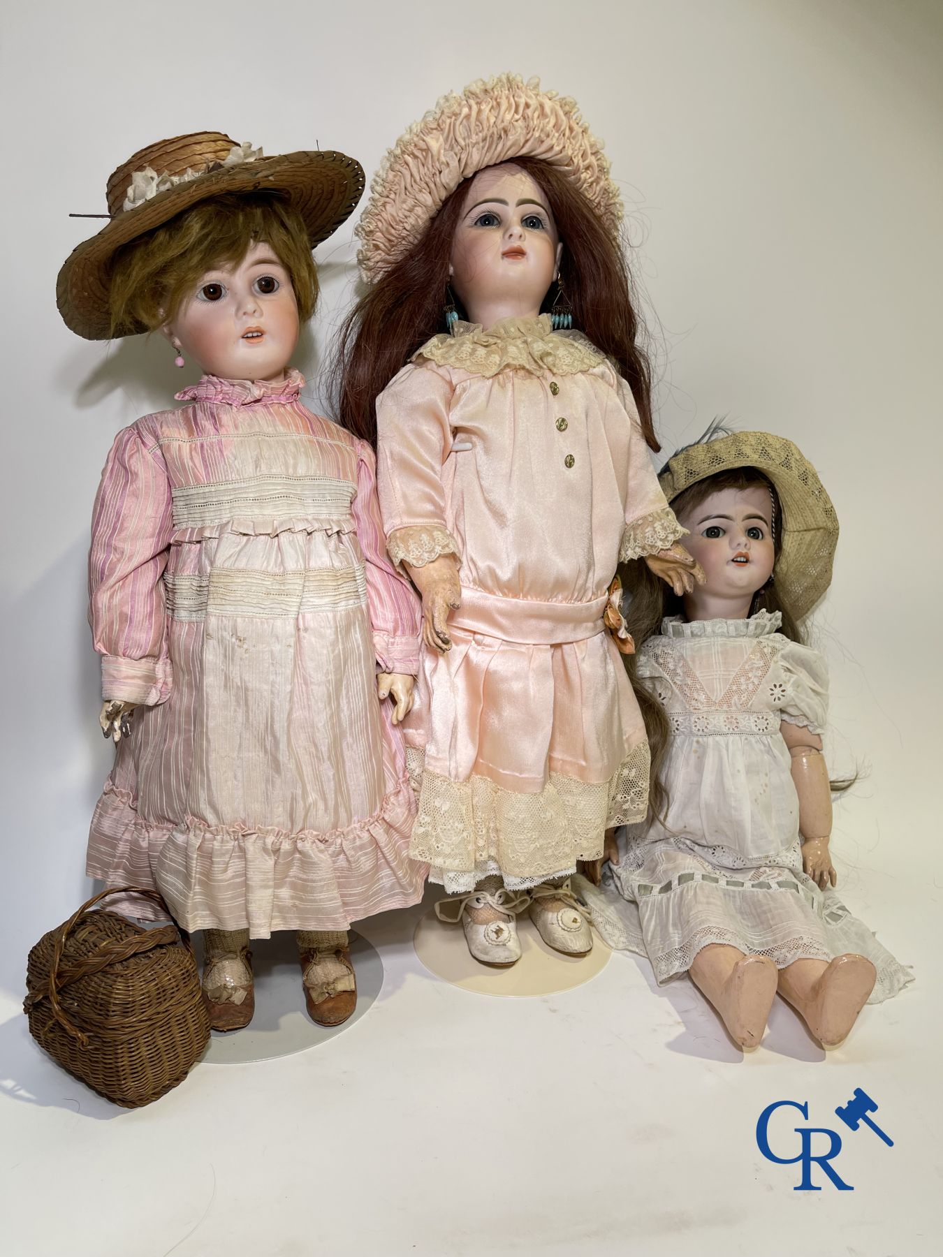 Toys: antique dolls: Lot of 3 dolls with porcelain head.