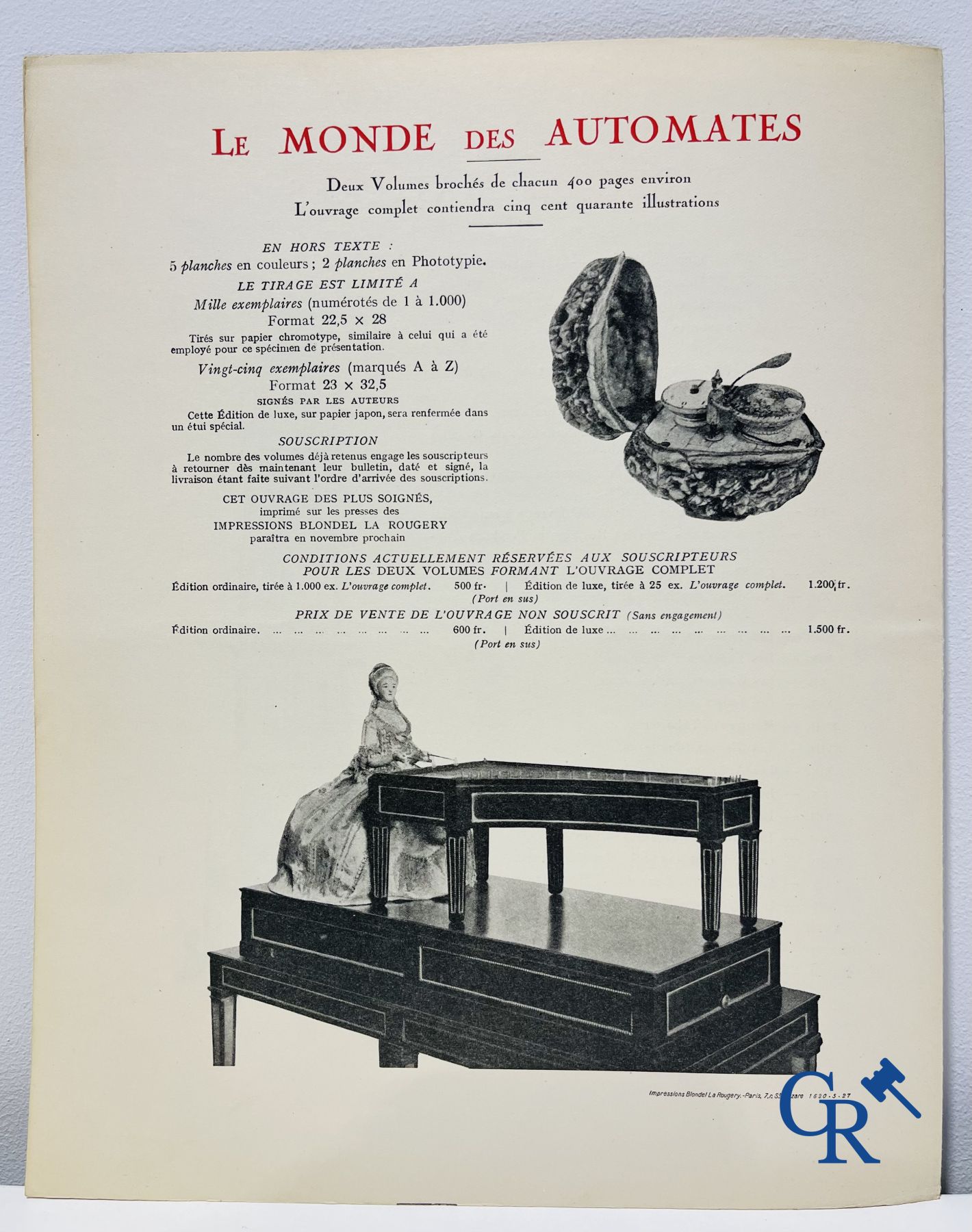 Automaten. Zeldzame uitgave van "Le monde des automates." Alfred Chapuis et Edouard Gélis. Paris 1928.